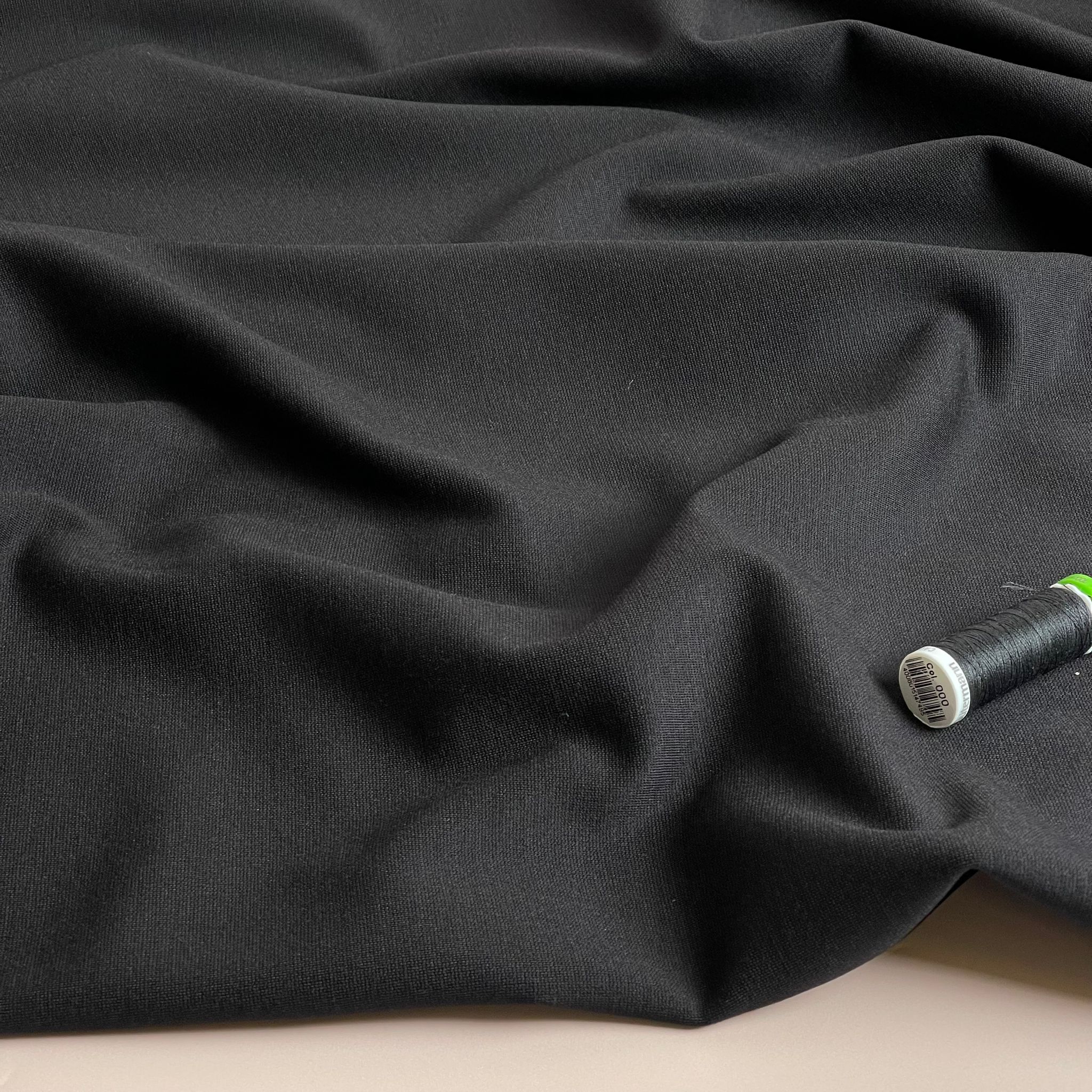 Brushed Viscose Ponte Roma Double Knit Fabric in Black