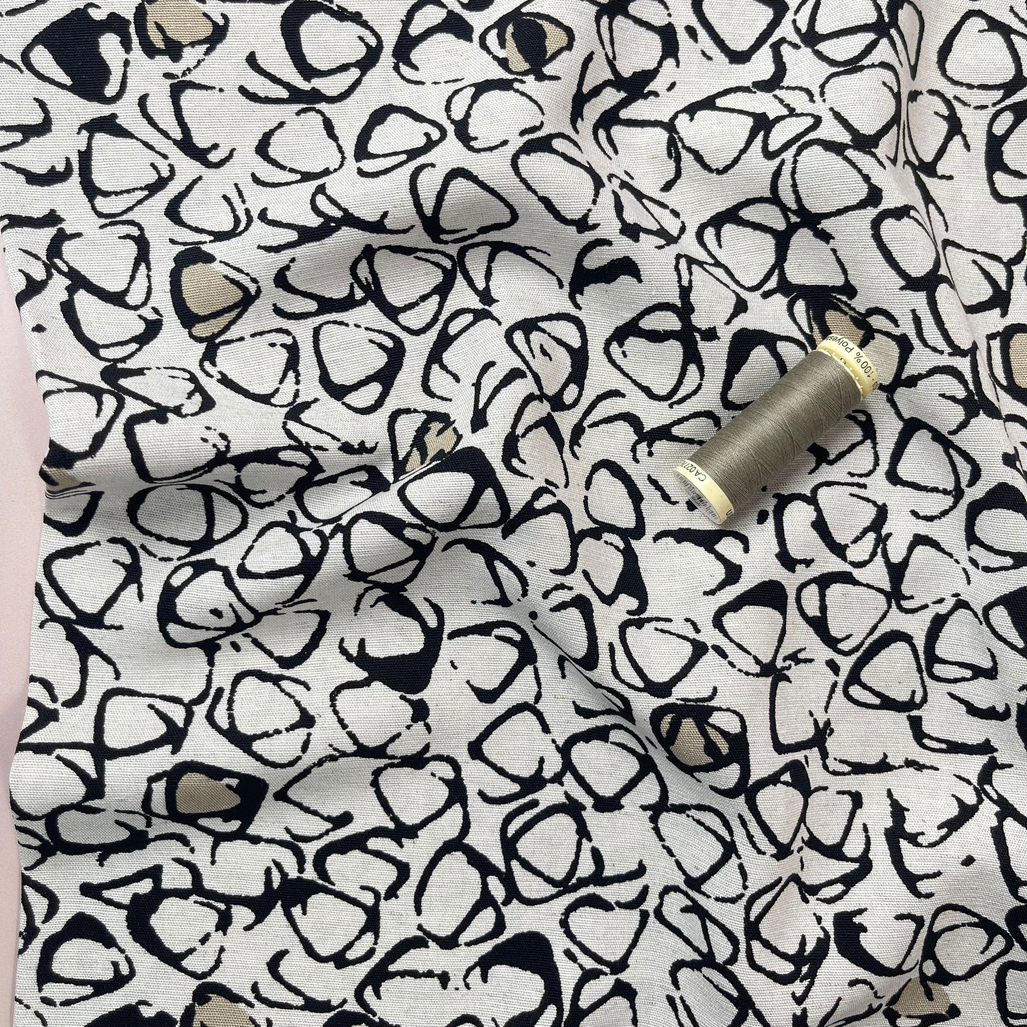 REMNANT 1.10 metres - Sketched Pebbles Neutral and Taupe Viscose Linen Fabric