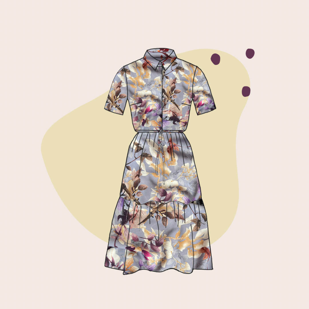 Hazy Foliage on Lilac Viscose Fabric
