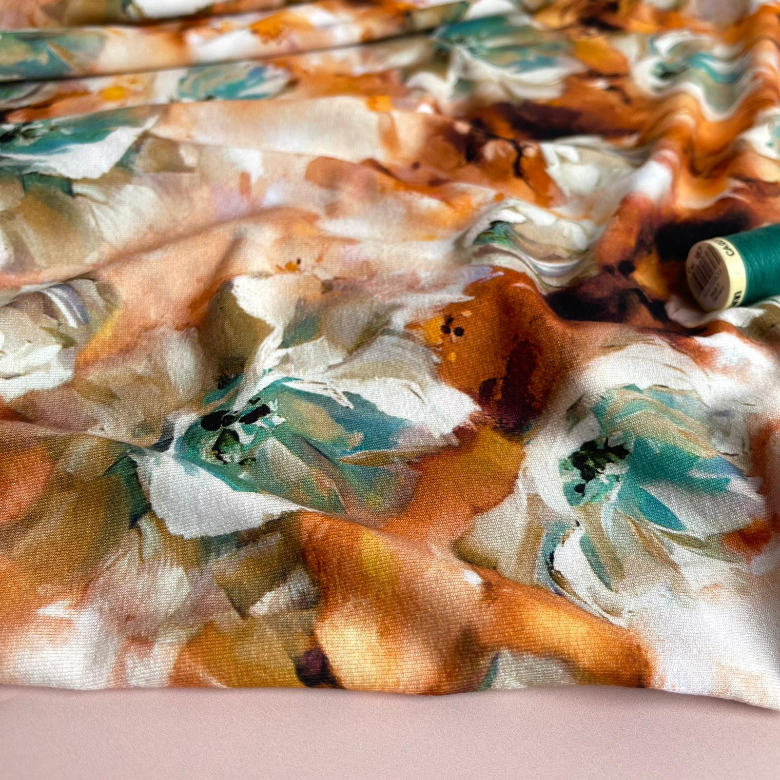 REMNANT 0.83 Metres - Autumn Florals Viscose Jersey Fabric