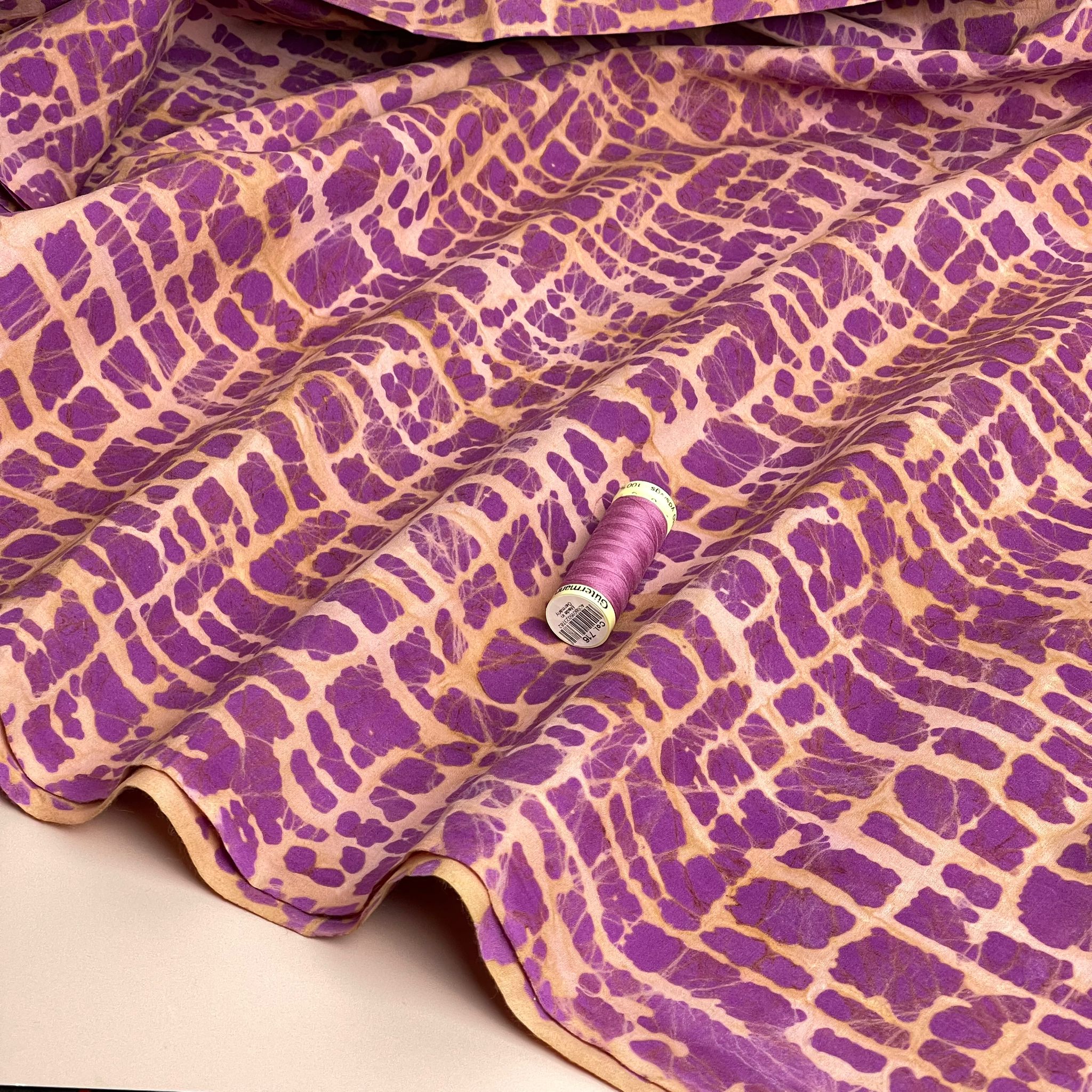 Batik Violet and Peach Cotton Fabric