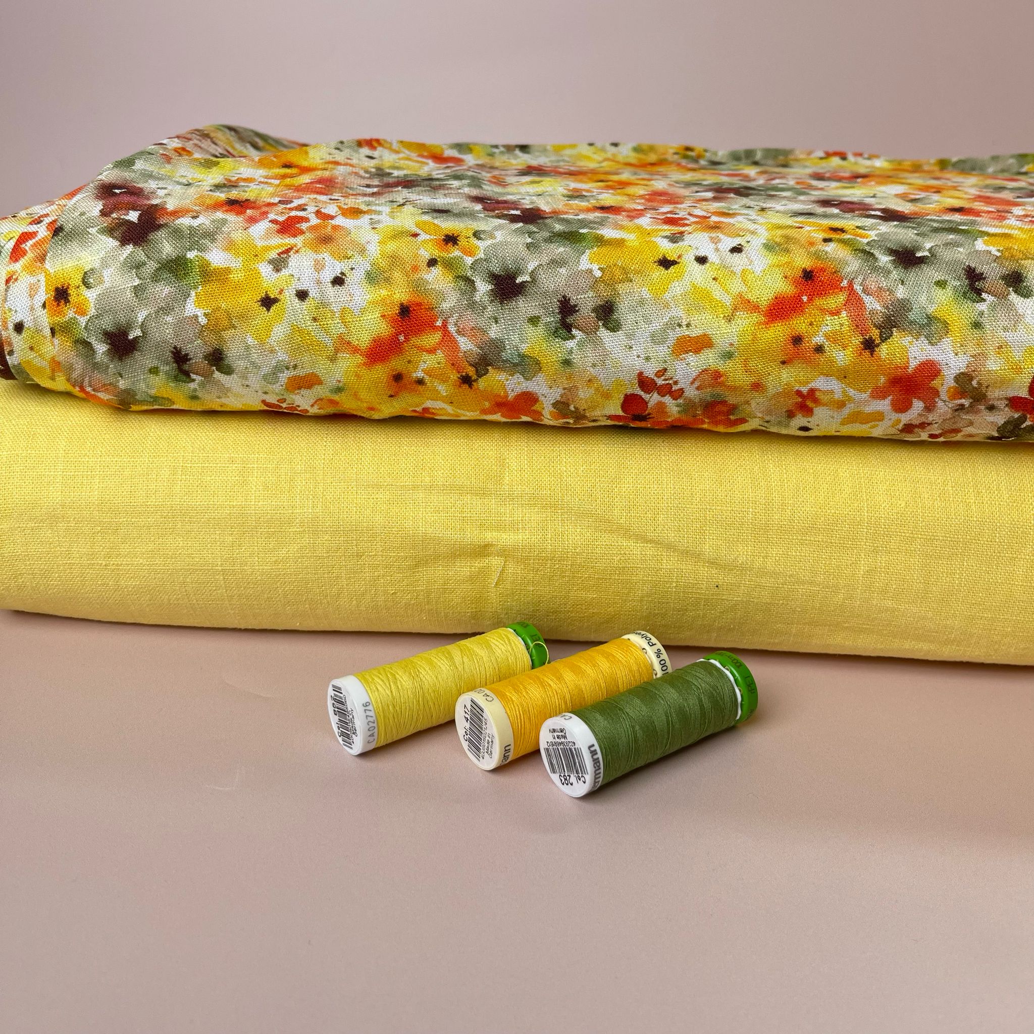 Golden Sunset Meadow Viscose Linen Fabric