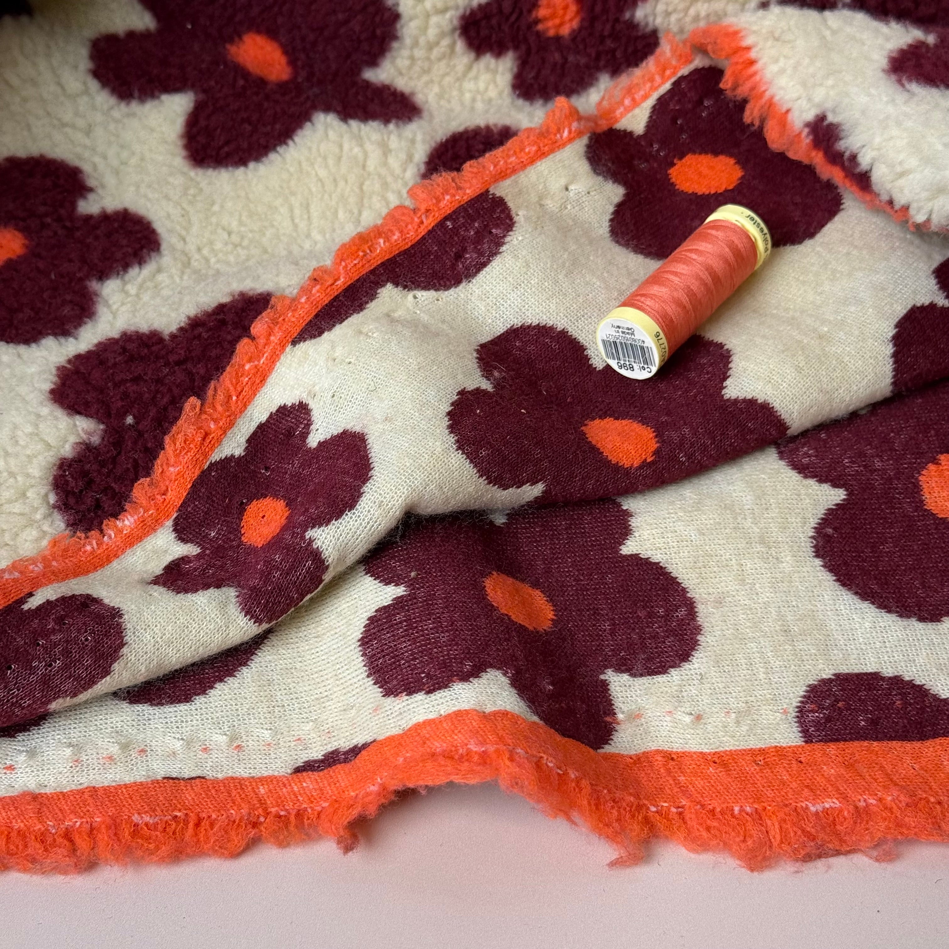 Flowers on Beige Teddy Coating Fabric