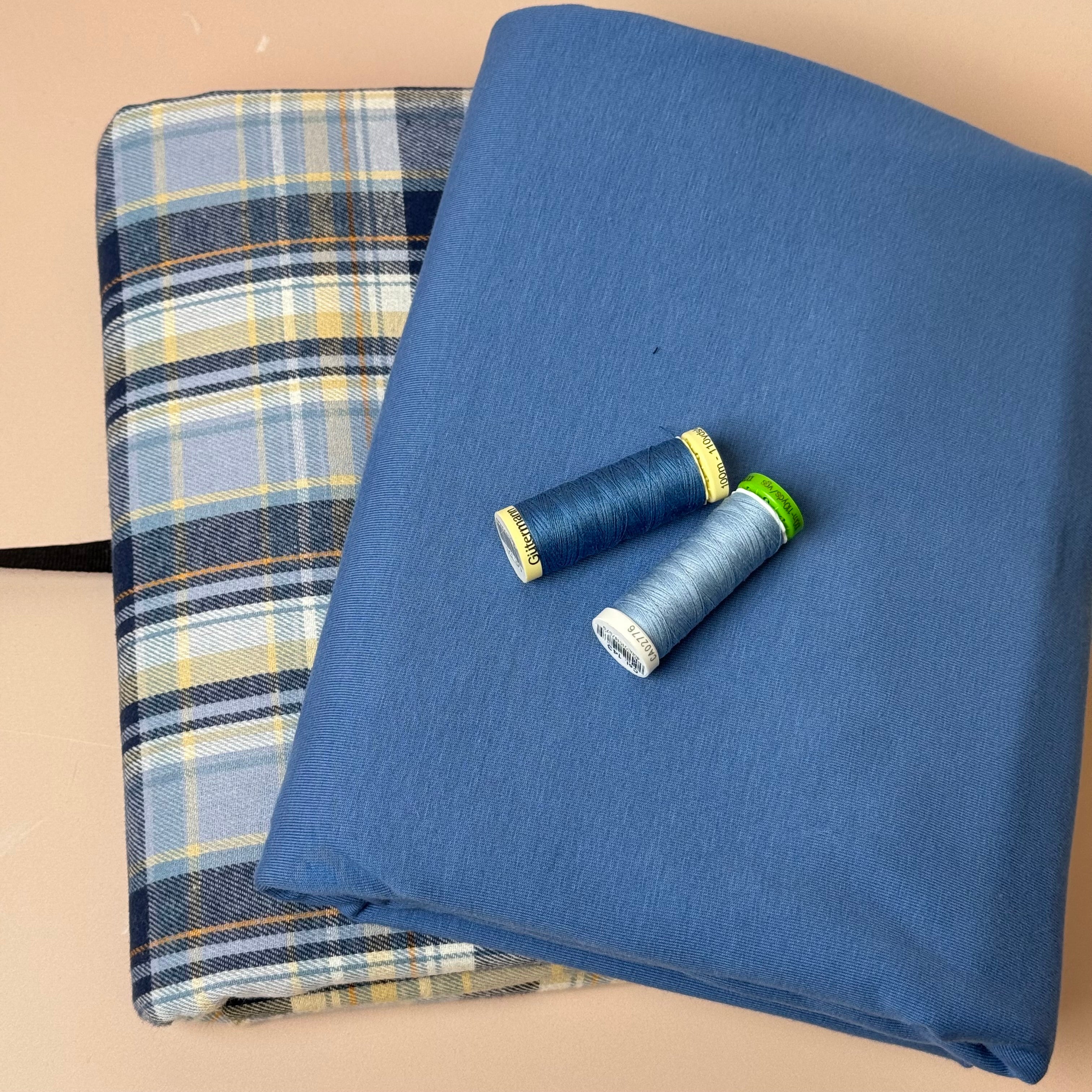 Limited Edition - Luxury Pyjama Kit with Blue Checked Cotton Flannel and Jersey