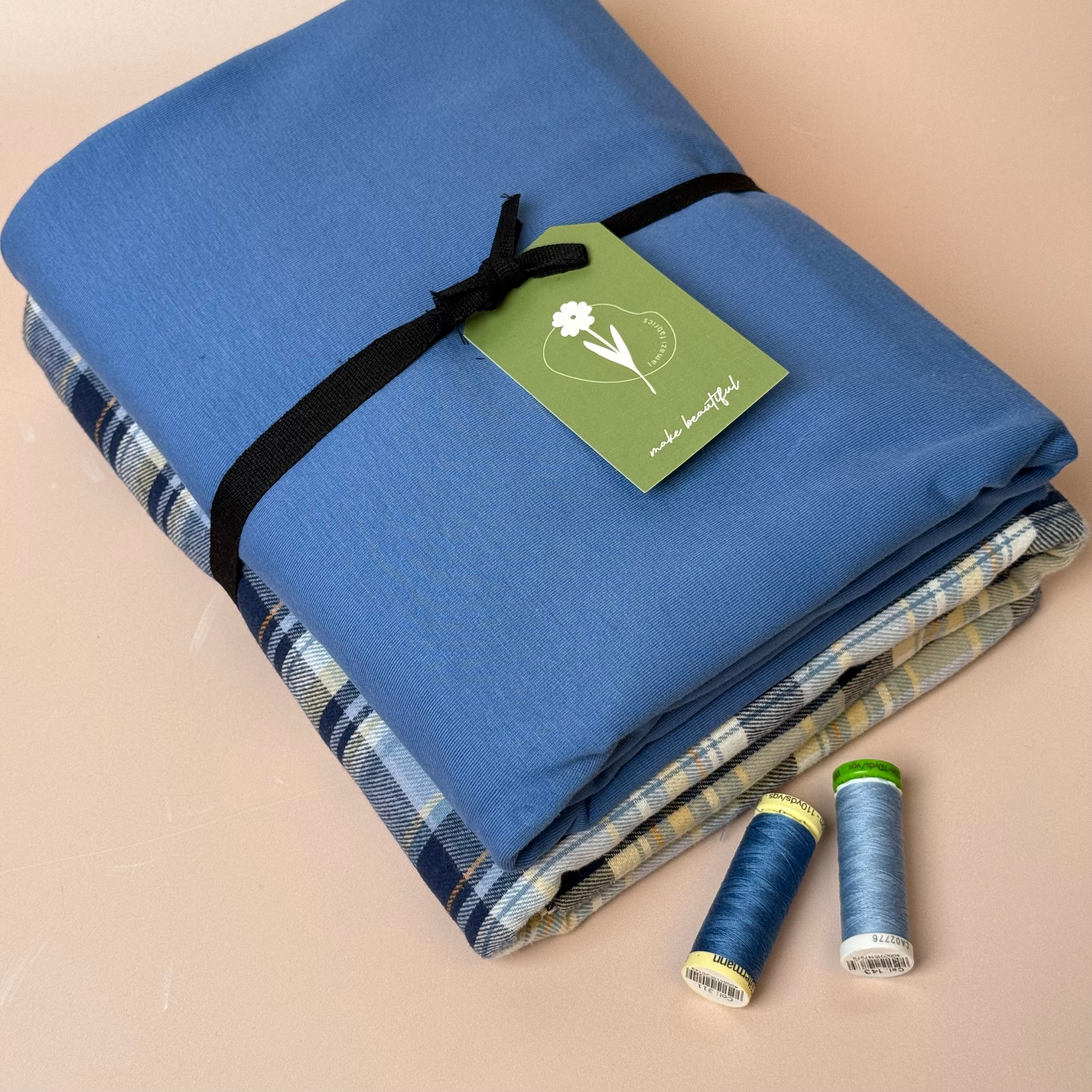 Limited Edition - Luxury Pyjama Kit with Blue Checked Cotton Flannel and Jersey