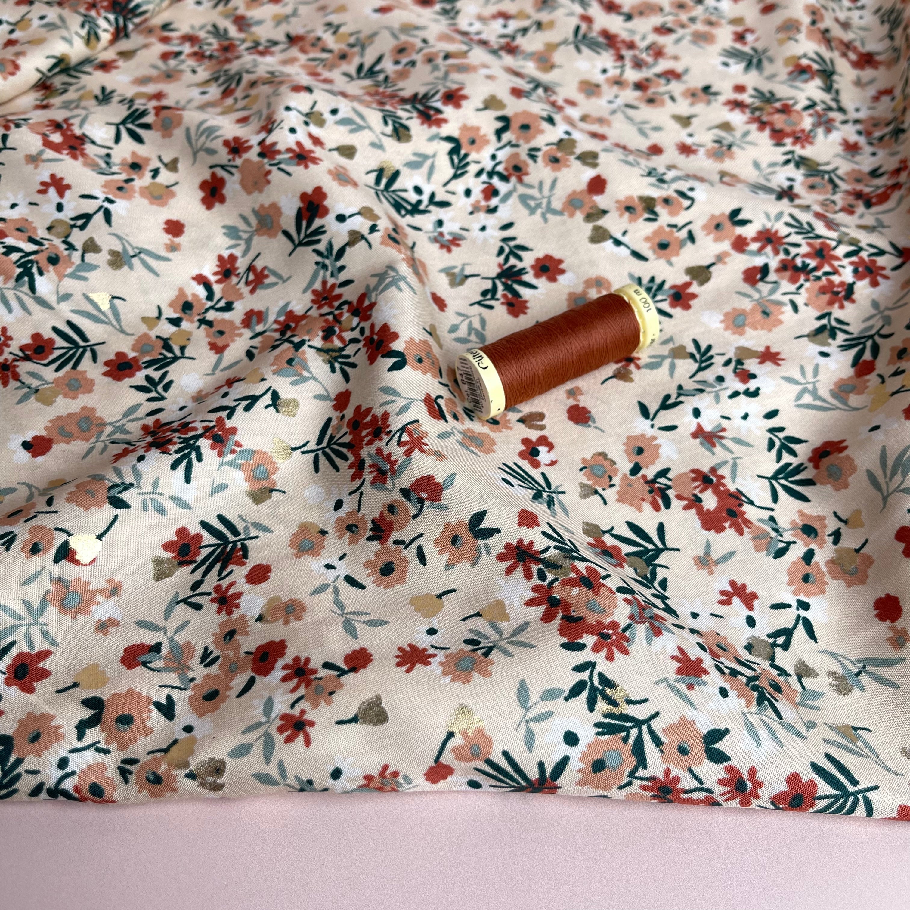 Sparkle Flowers on Beige Viscose Fabric