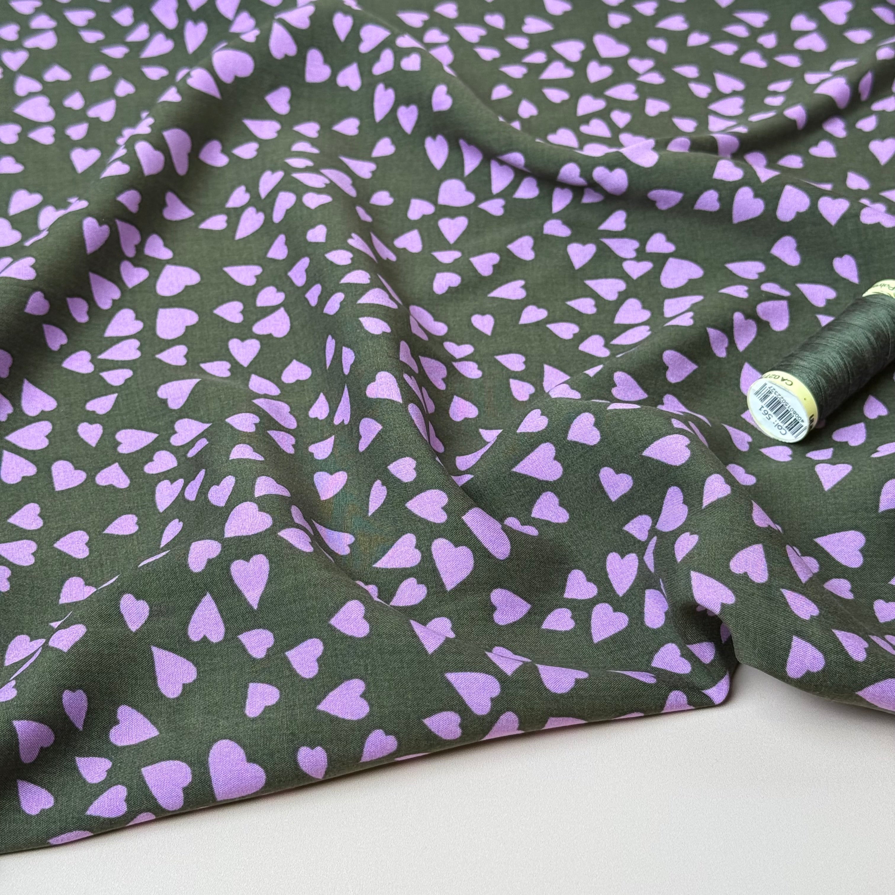 Shower of Hearts in Khaki Green LENZING™ ECOVERO™ Viscose Fabric