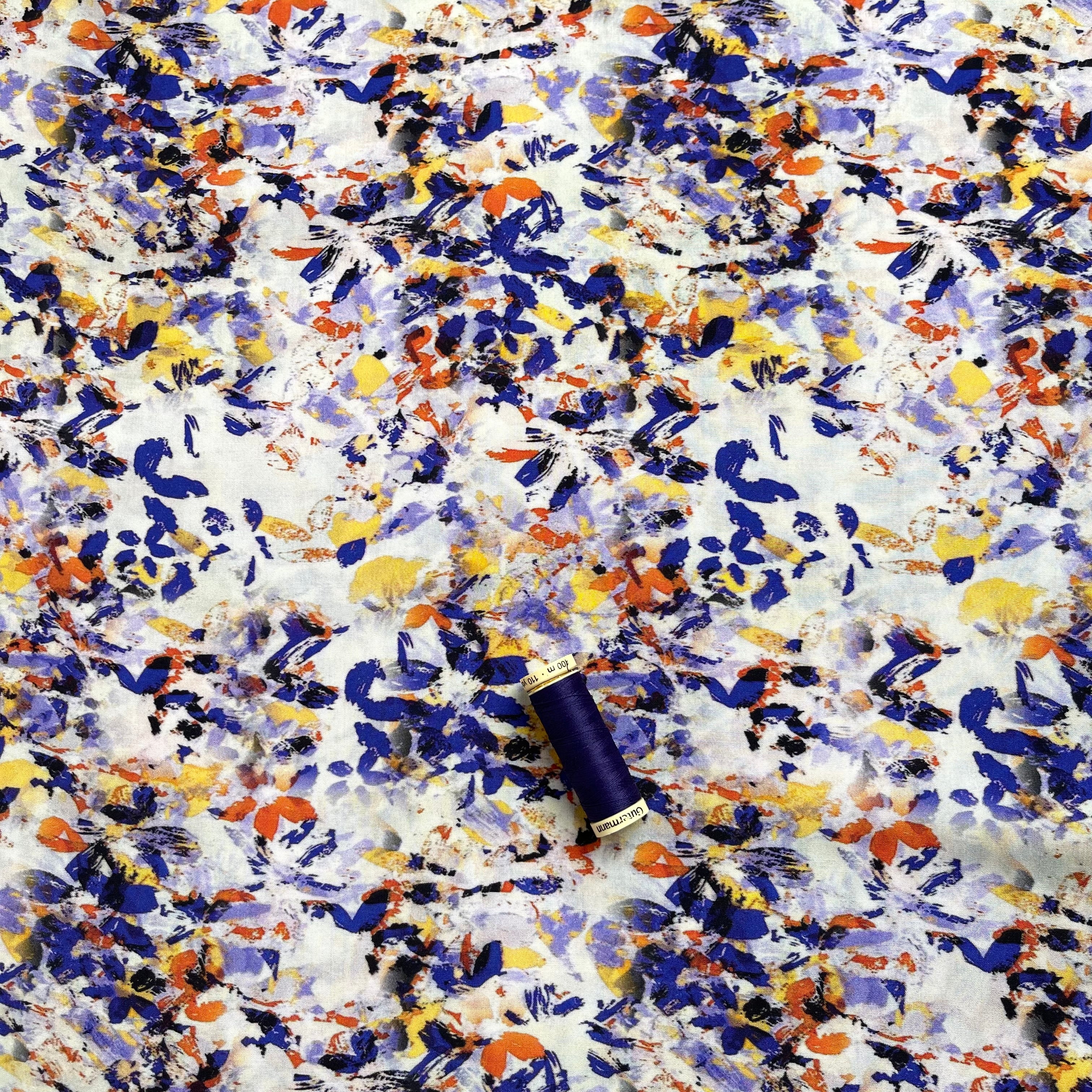 Abstract Hazy Purple Foliage Viscose Fabric