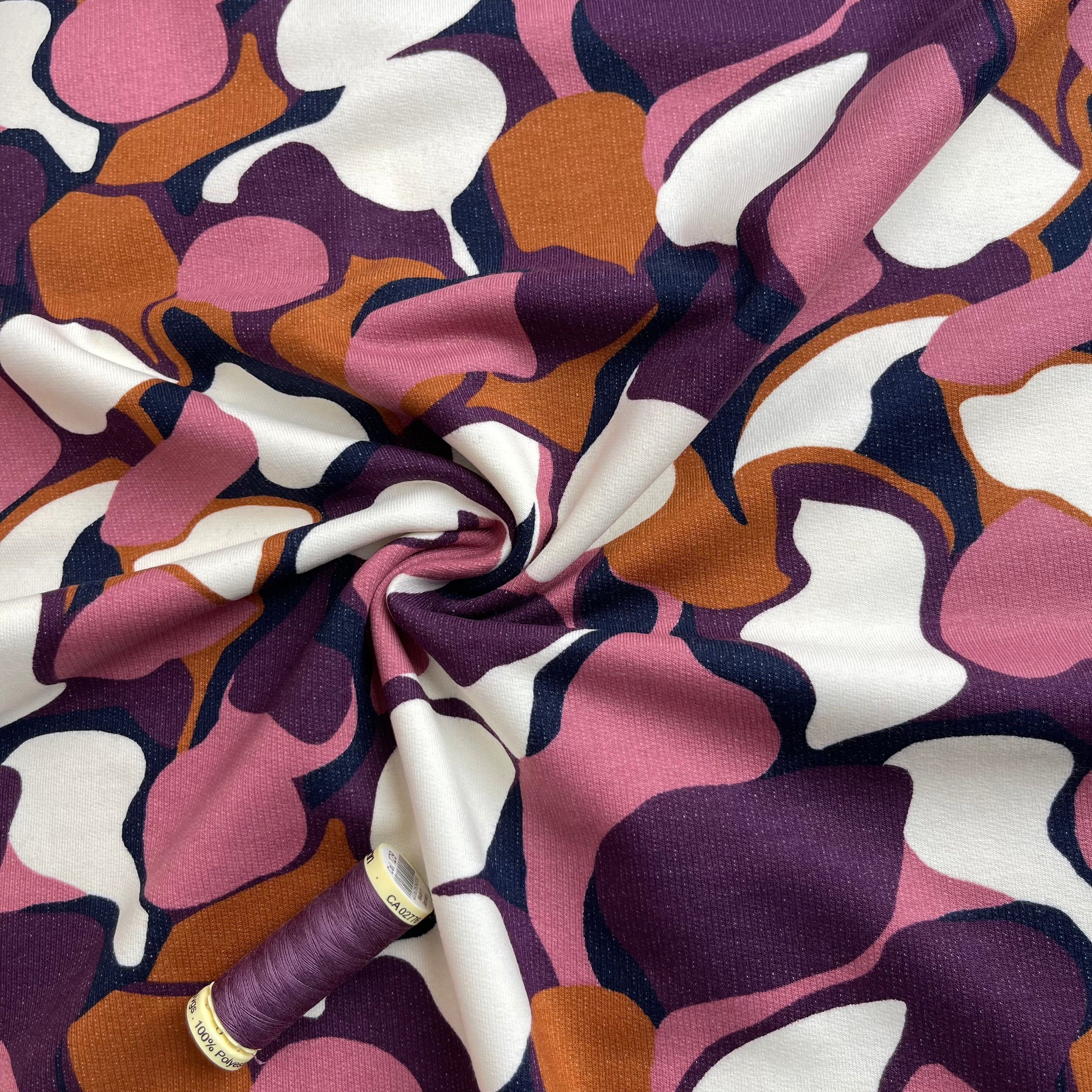 REMNANT 0.39 Metre - Abstract Shapes in Mauve Peach Soft Cotton Sweat-shirting Fabric