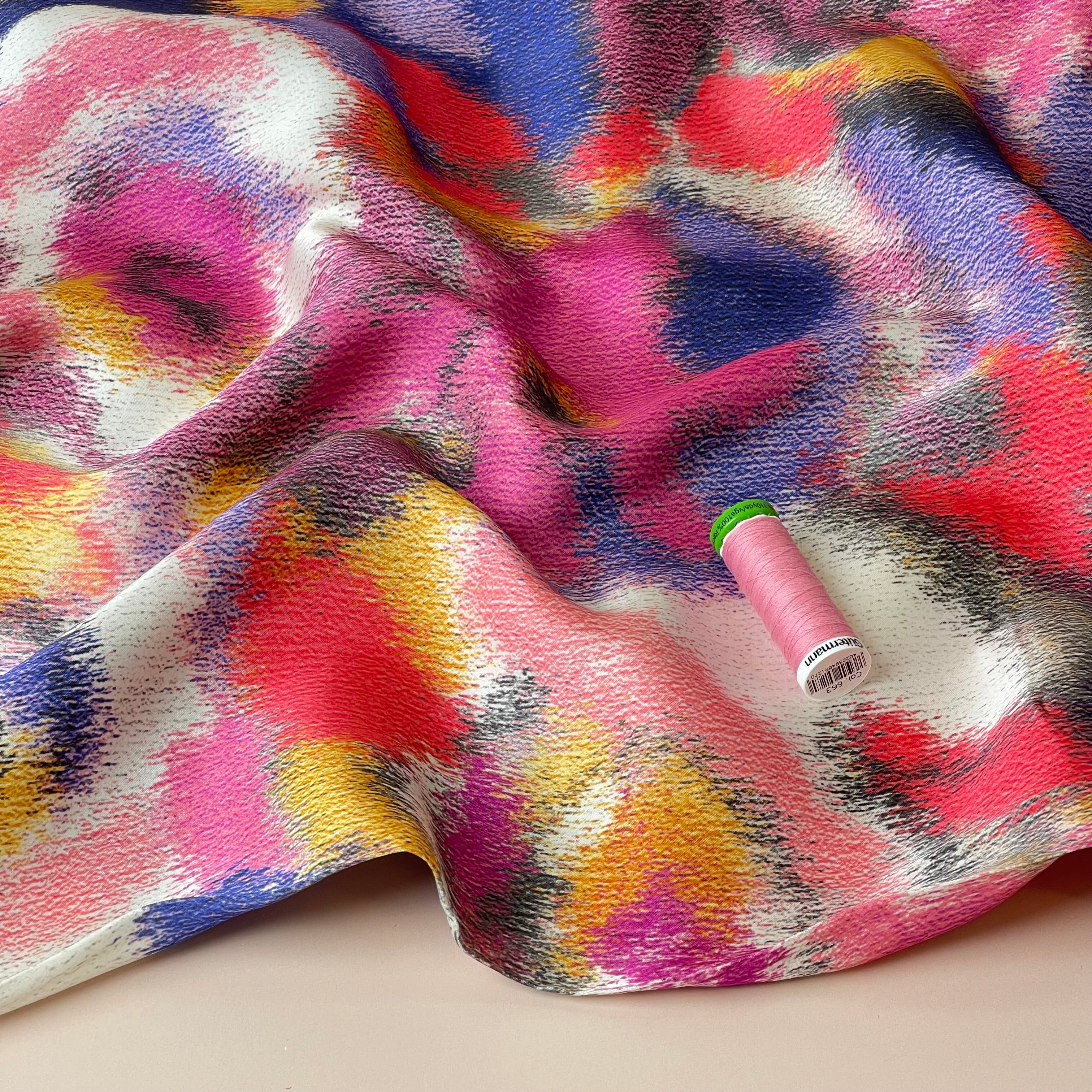 Abstract Dreams Pink Viscose Sateen Fabric