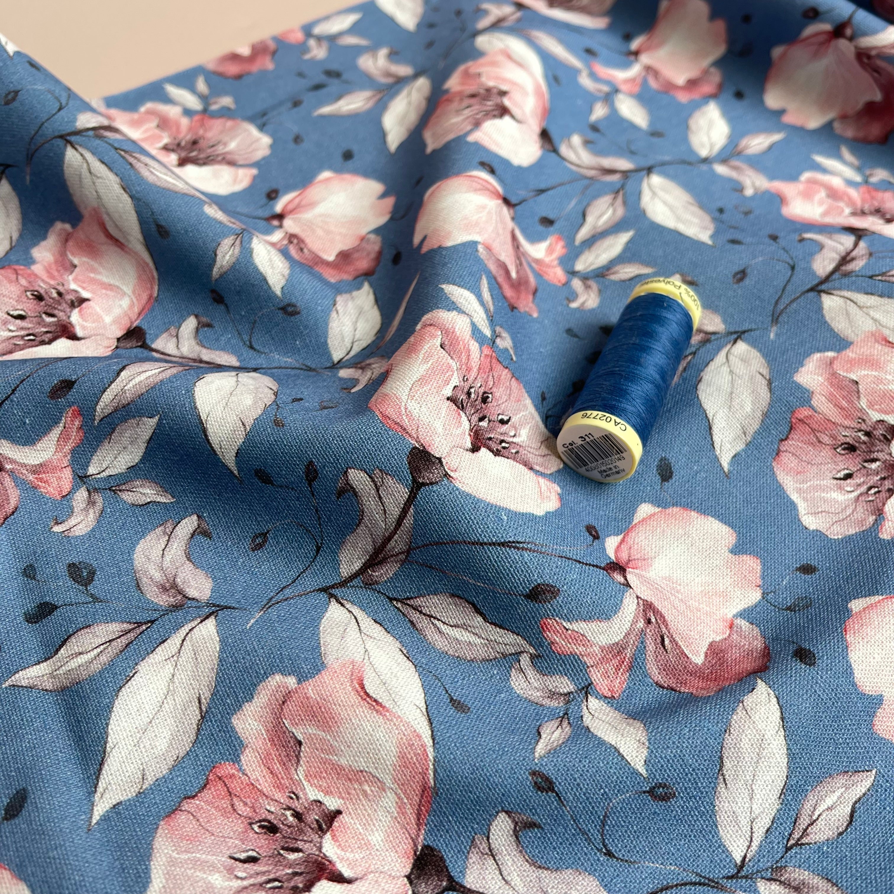REMNANT 0.12 Metre - Pastel Poppy Linen Viscose Blend Fabric