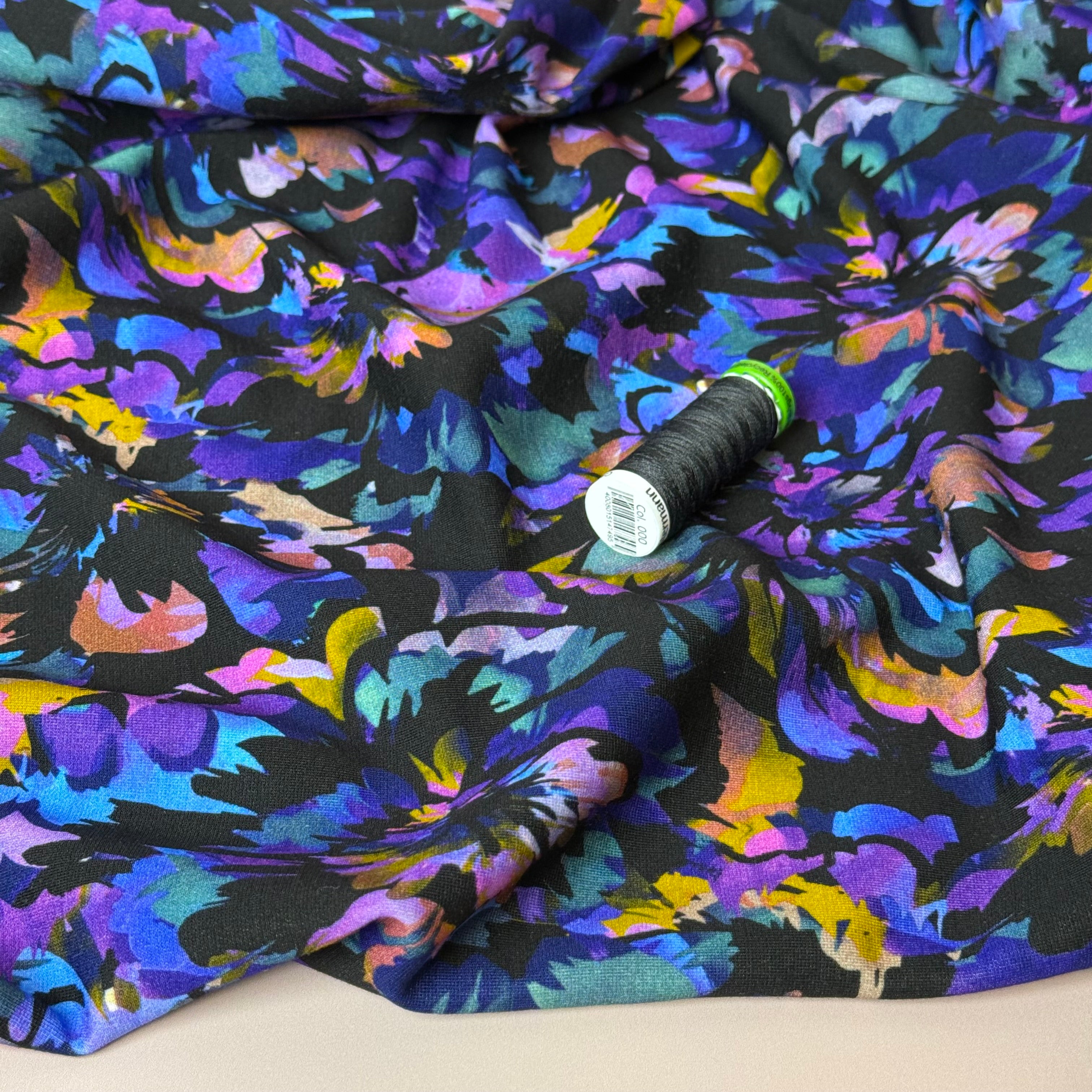 Floral Colour Splash Viscose Ponte Roma Double Knit Fabric