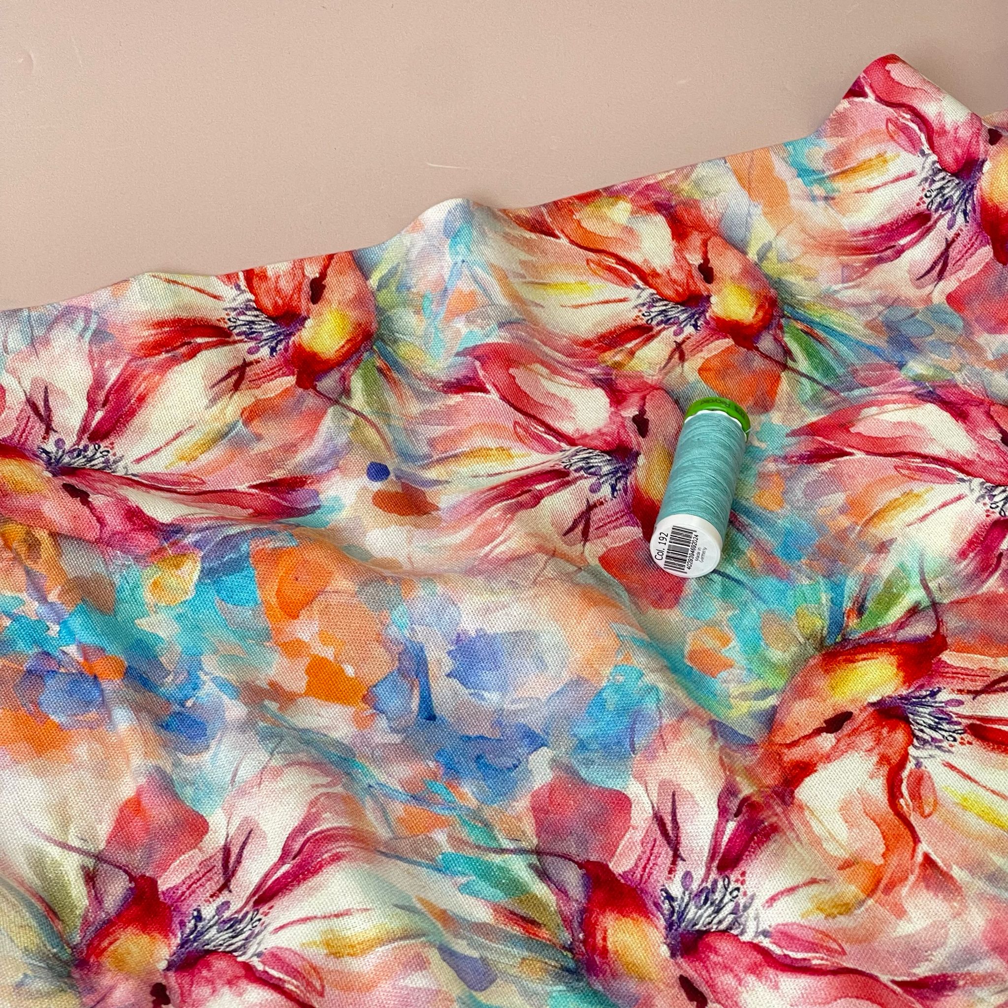 Watercolour Lily Bouquet Viscose Linen Fabric