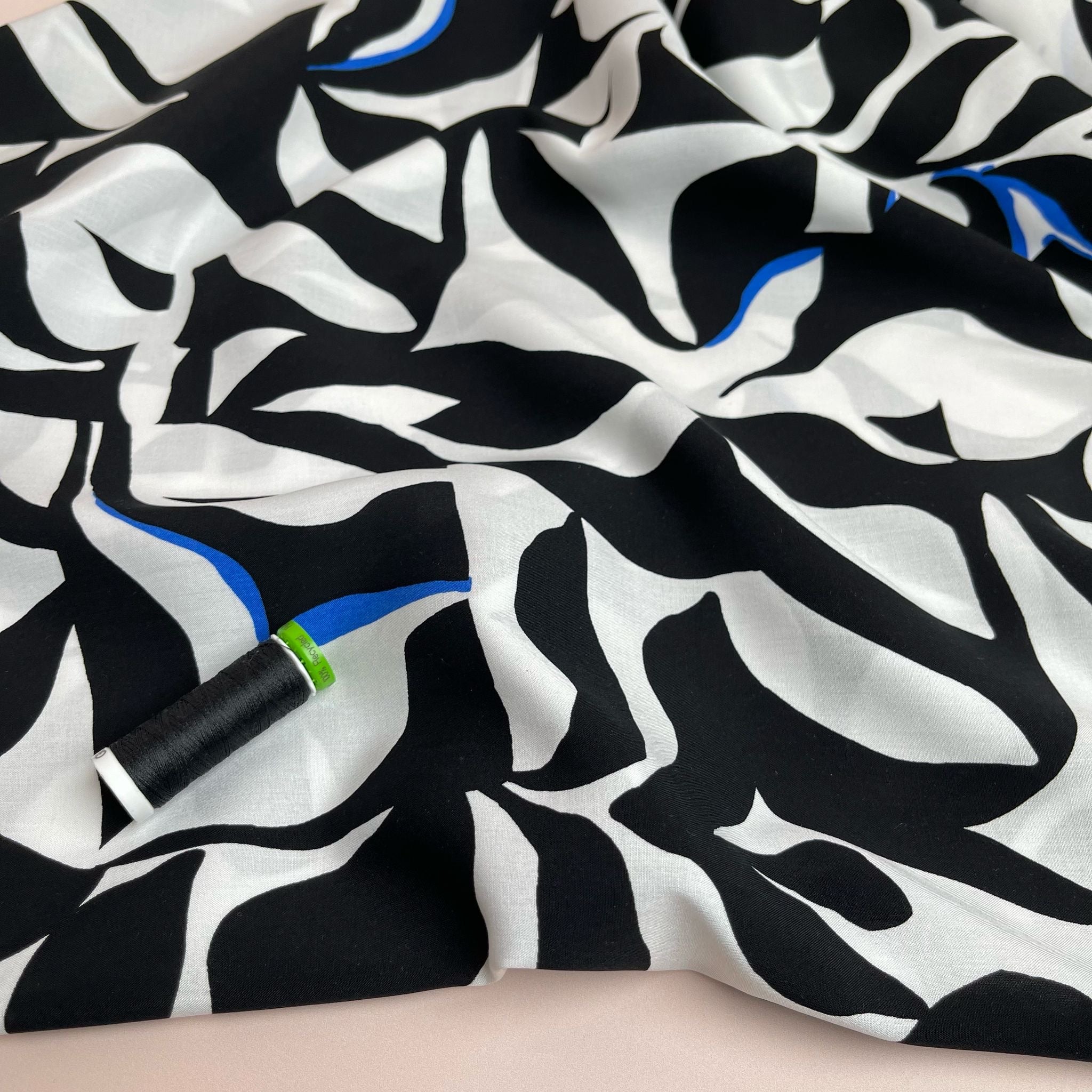 REMNANT 0.59 Metre - Cobalt Abstract Monochrome Foliage LENZING™ ECOVERO™ Viscose Fabric