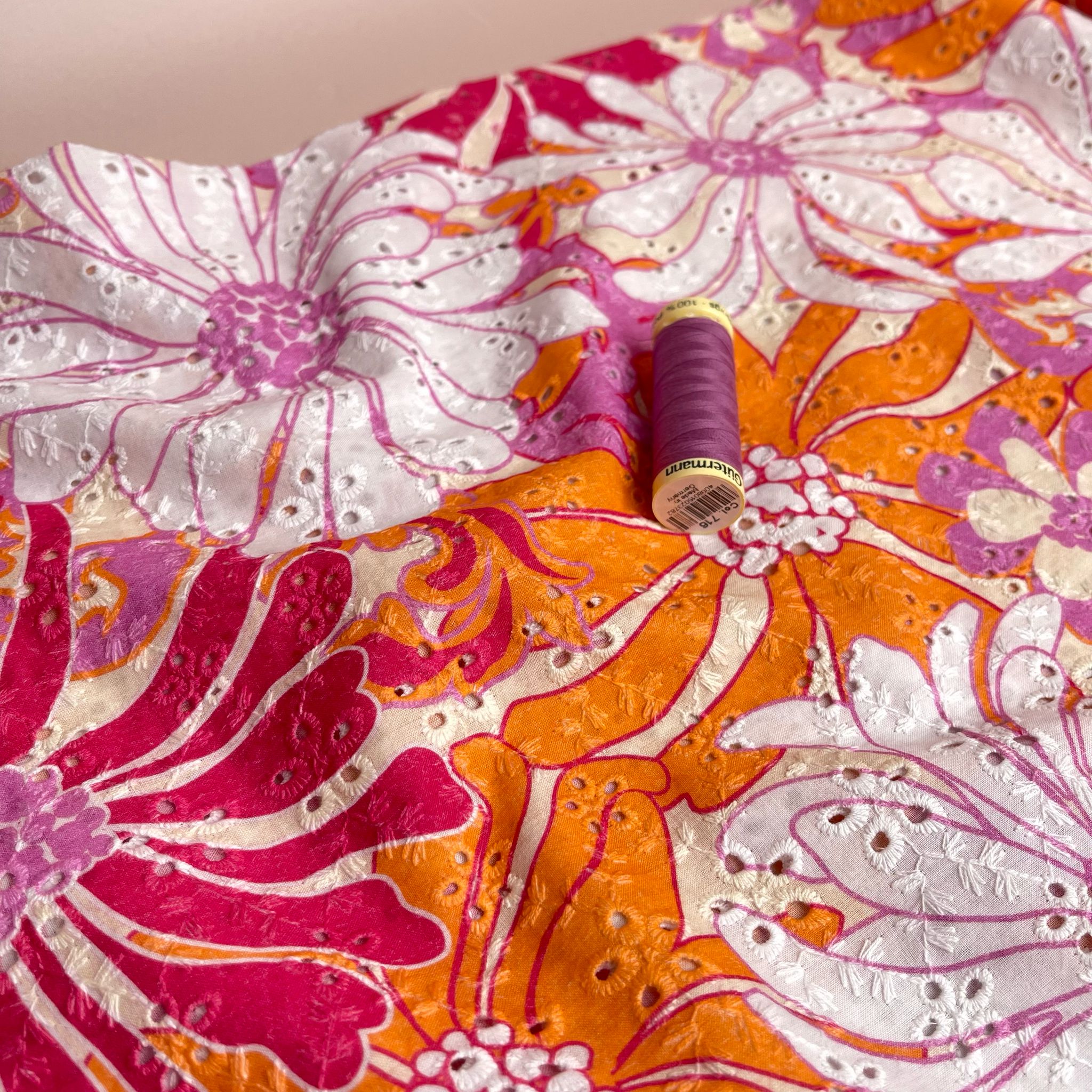 Tropical Sunset Flowers Cotton Broderie Anglaise