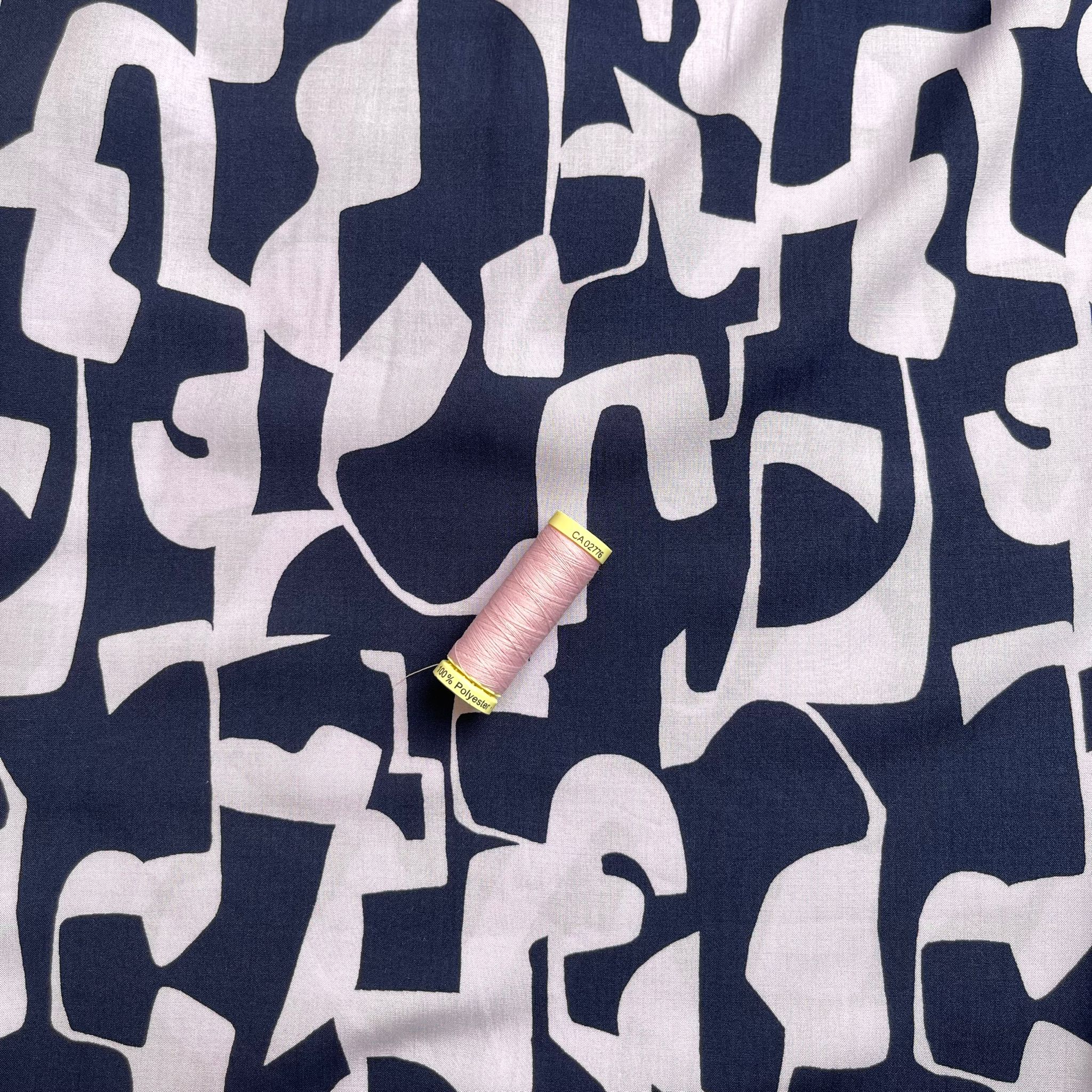Modernist Shapes in Navy and Pink Viscose Fabric