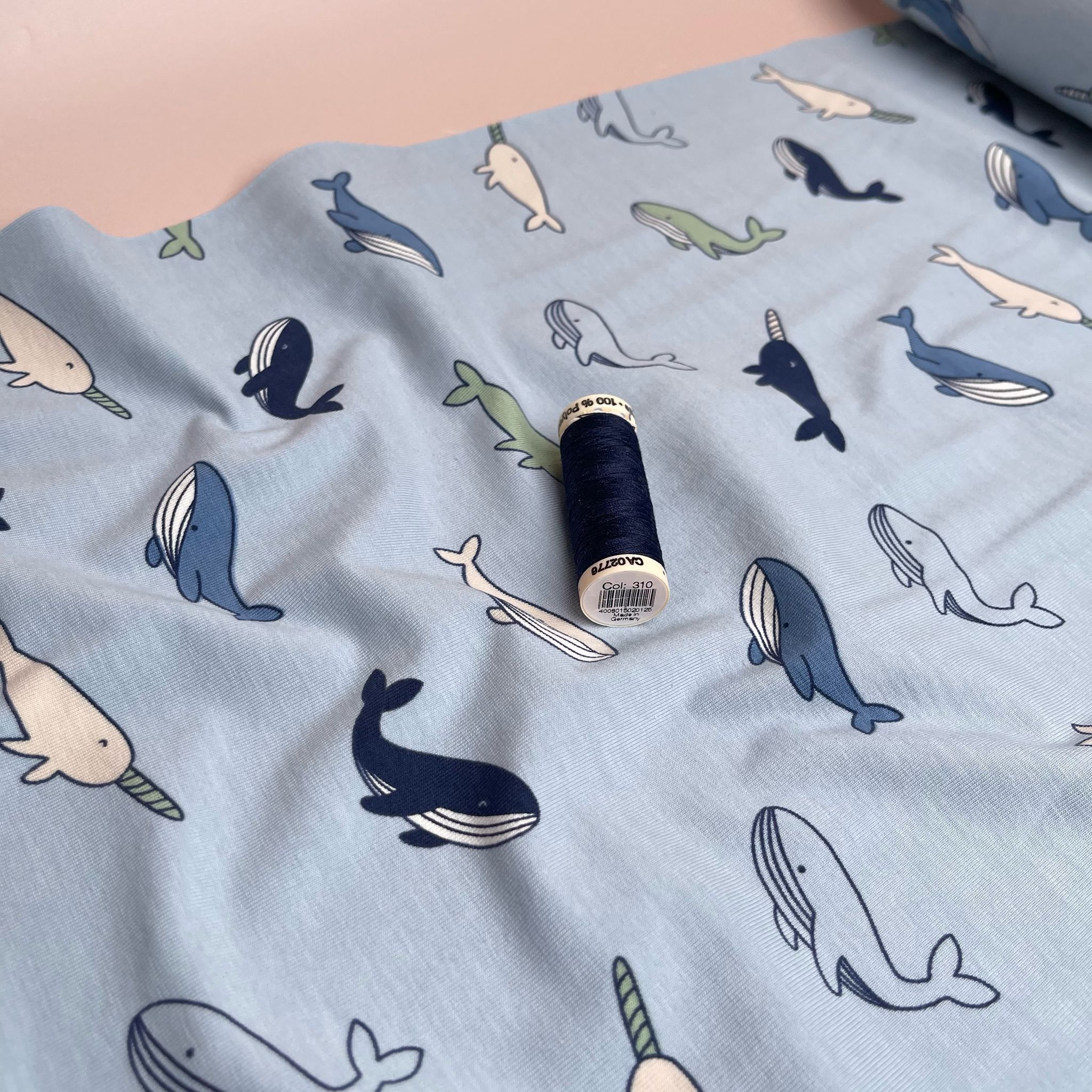 Light Blue Whales Cotton Jersey Fabric