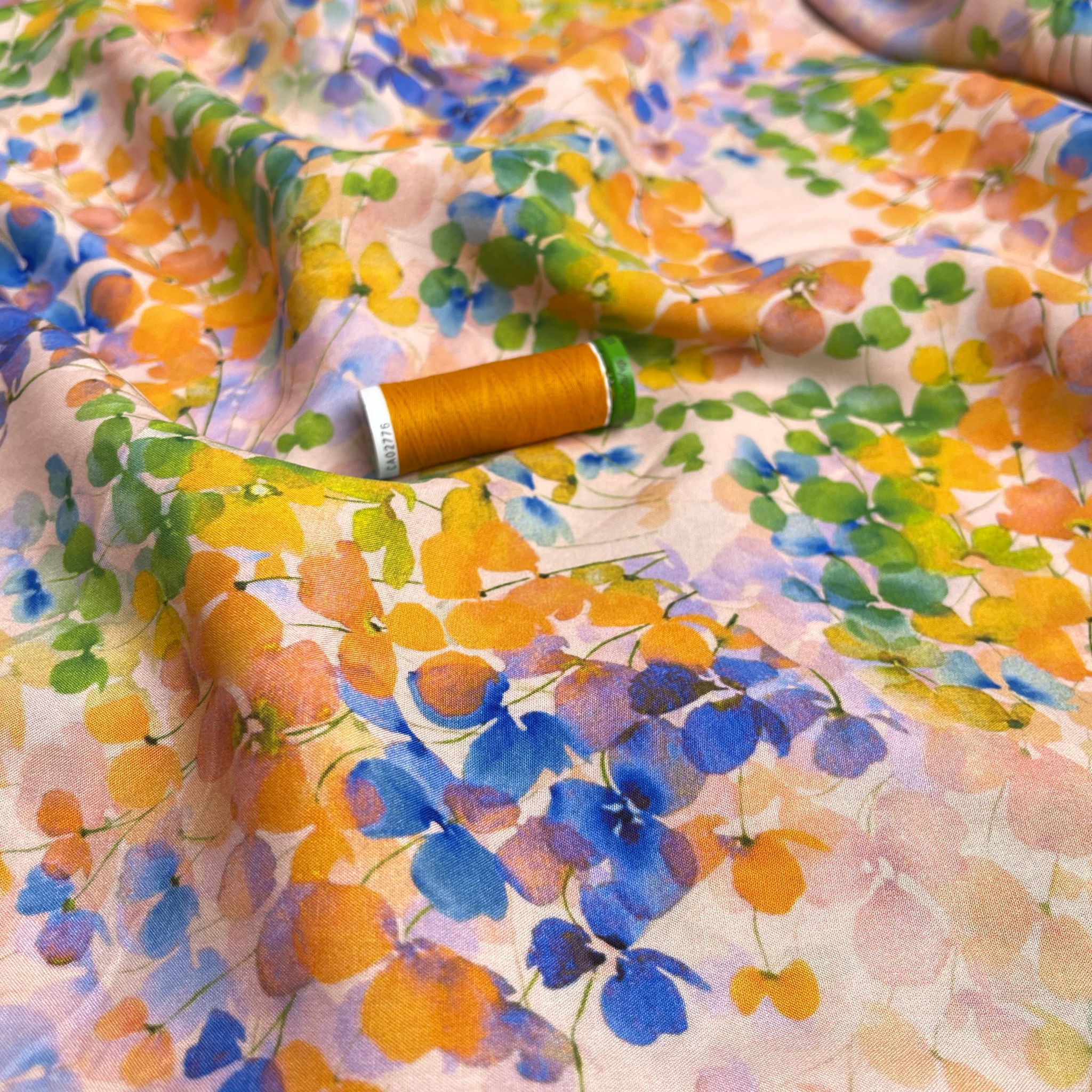 Watercolour Spring Blossoms Viscose Fabric