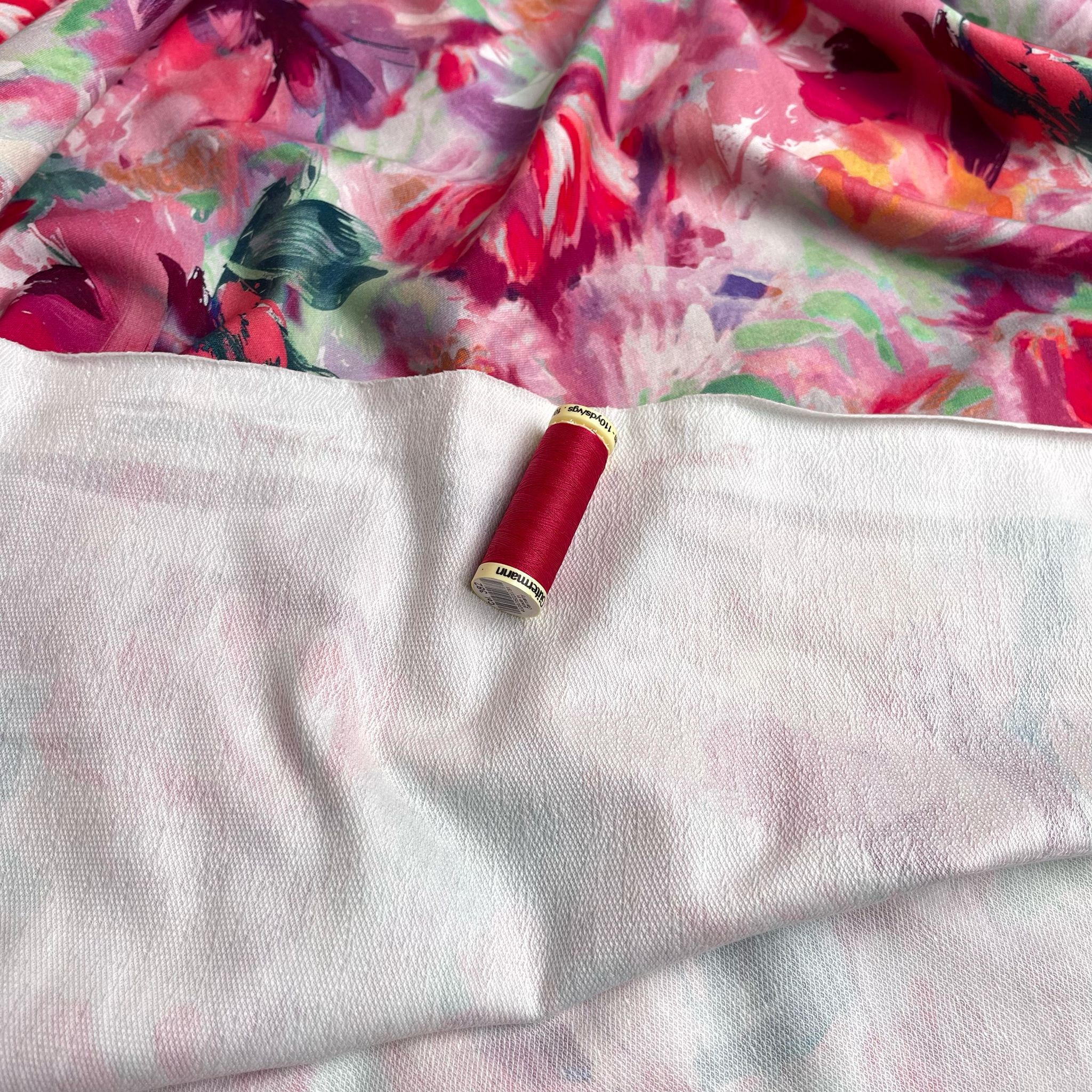 REMNANT 0.92 Metre - Painted Fuchsia Blooms Cotton French Terry