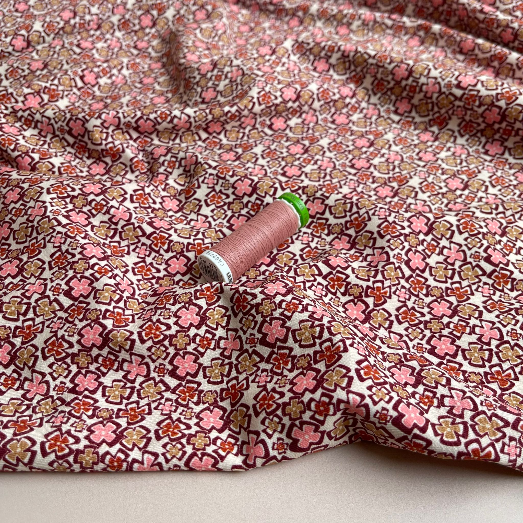 REMNANT 1.58 Metres - Danish Design - Pink Ditsy Floral Cotton Jersey Fabric