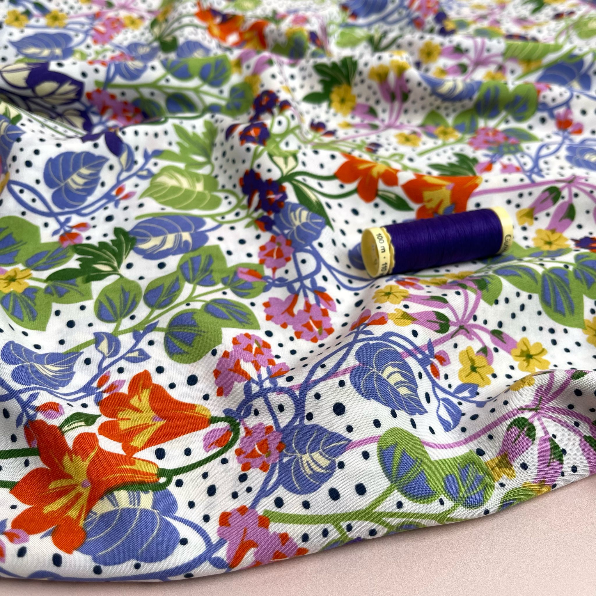 Tropical Foliage on White Viscose Fabric