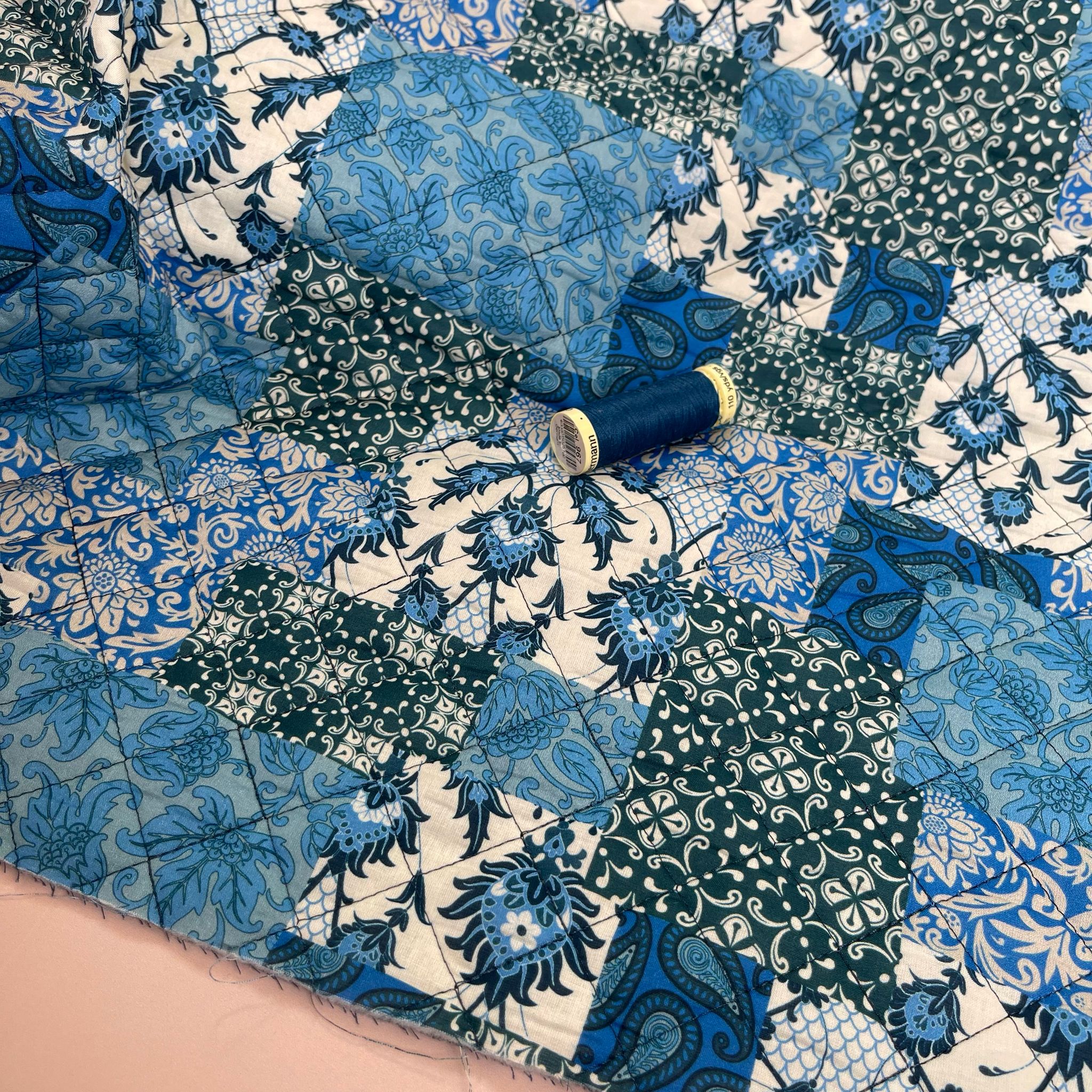 Blue Patchwork Paisley Quilted Cotton Fabric