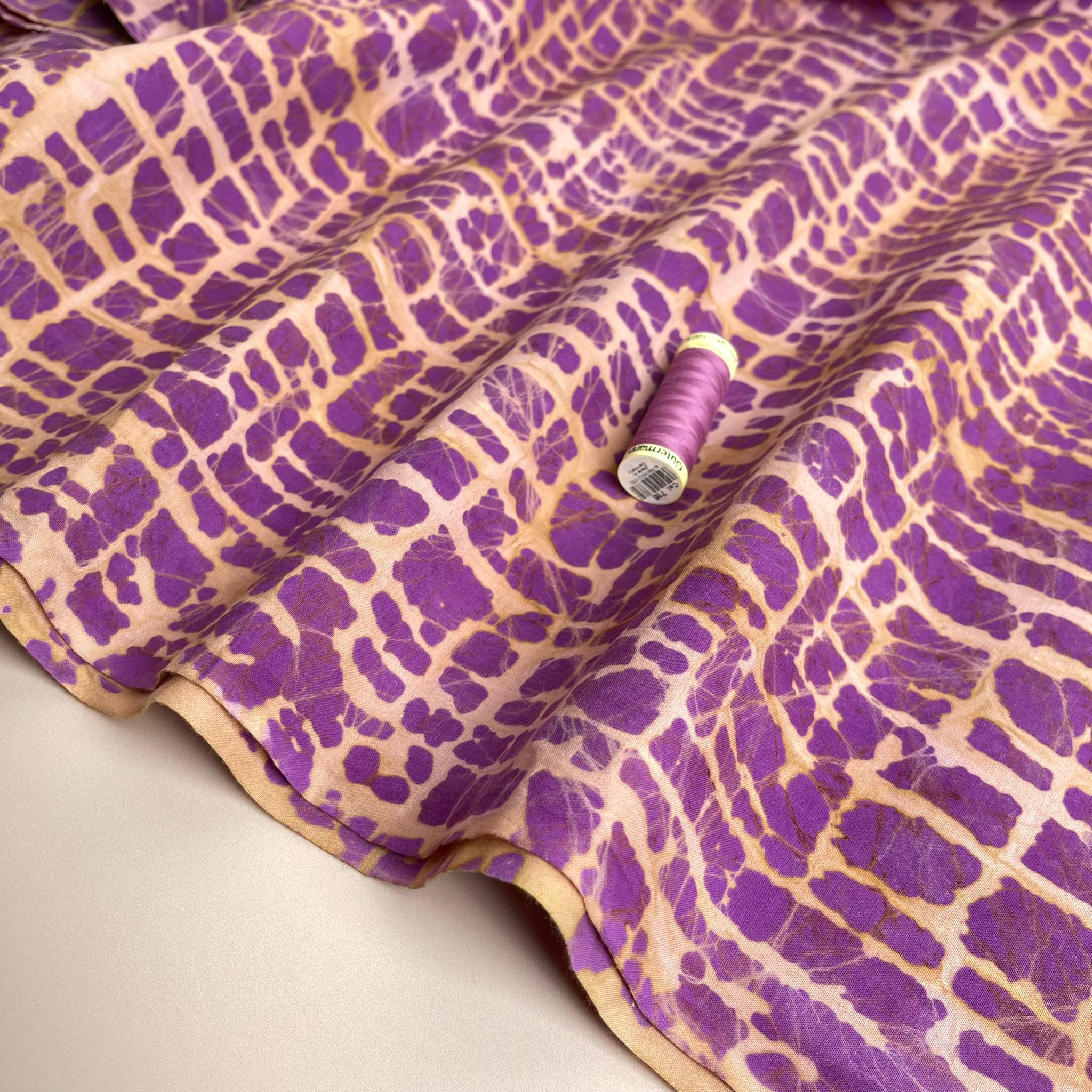 Batik Violet and Peach Cotton Fabric