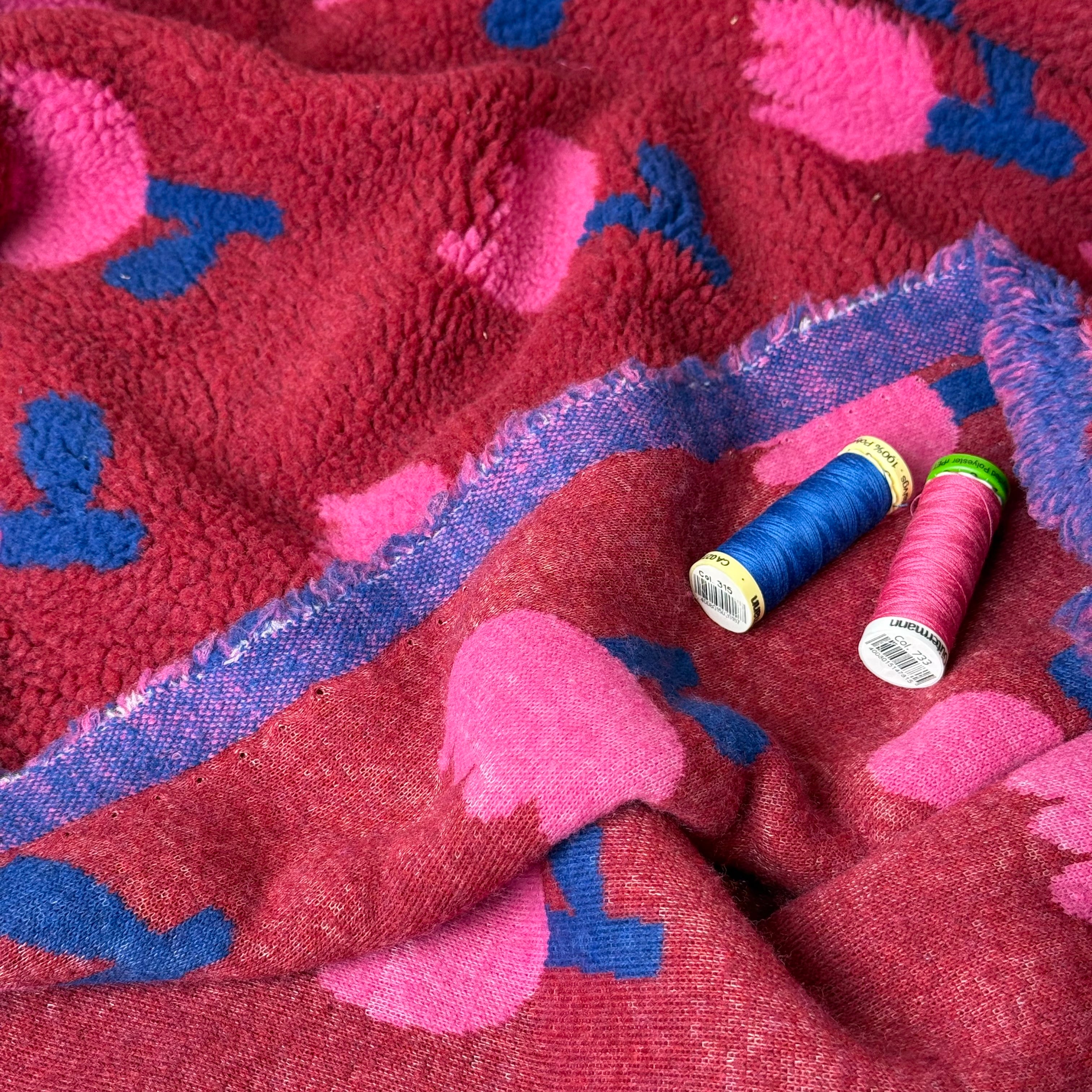 Poppies on Dark Red Teddy Coating Fabric