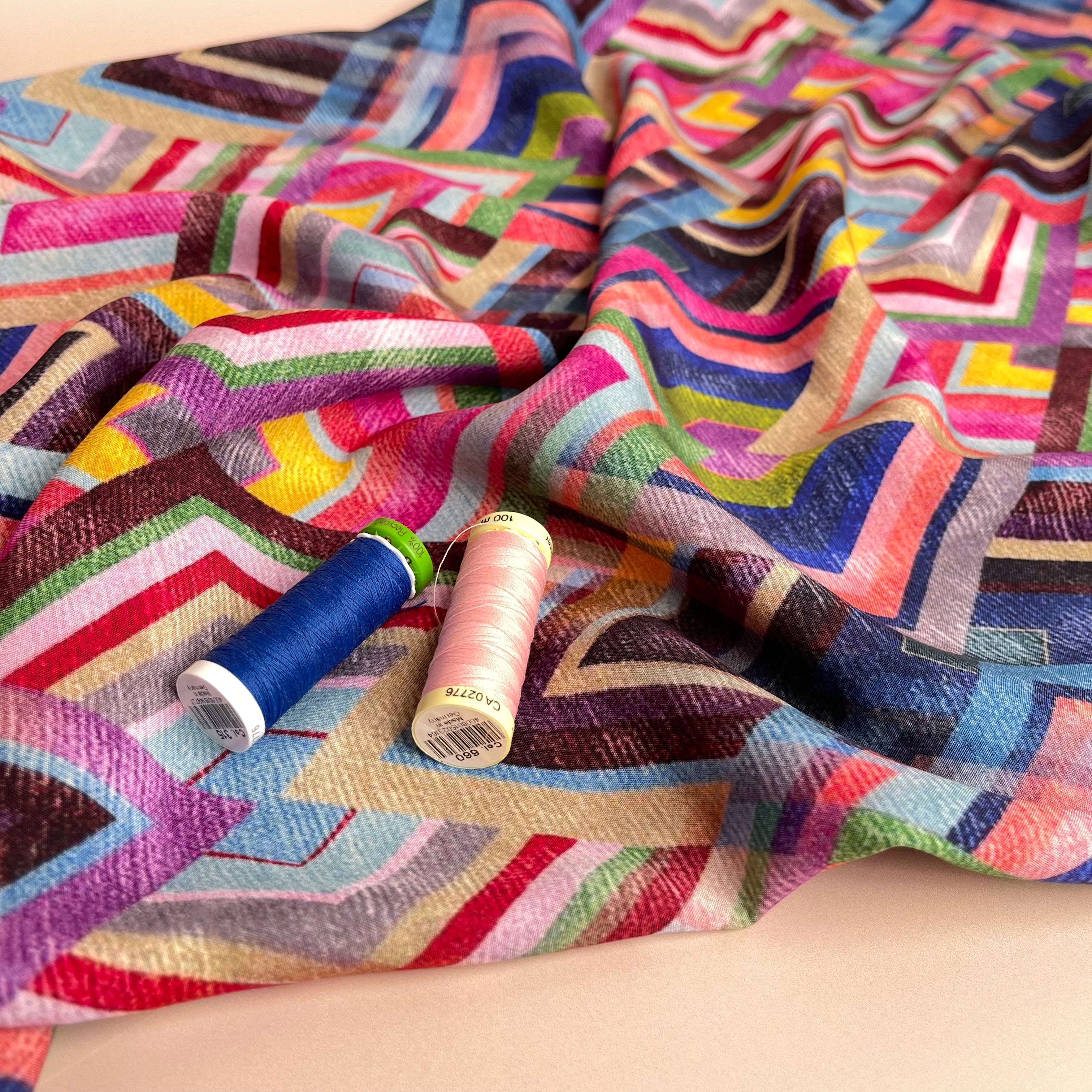 Vibrant Shapes Viscose Fabric