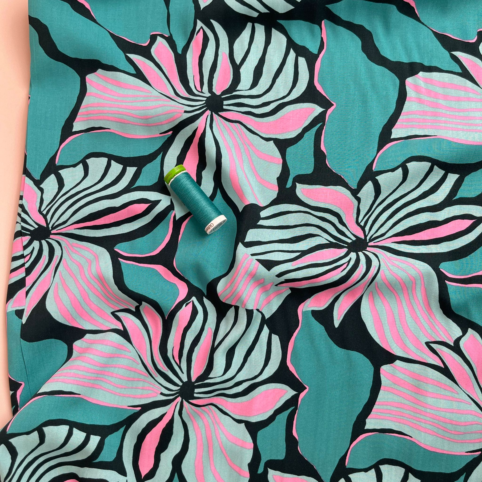 REMNANT 3 Metres - Bold Painted Flowers on Black LENZING™ ECOVERO™ Viscose Fabric
