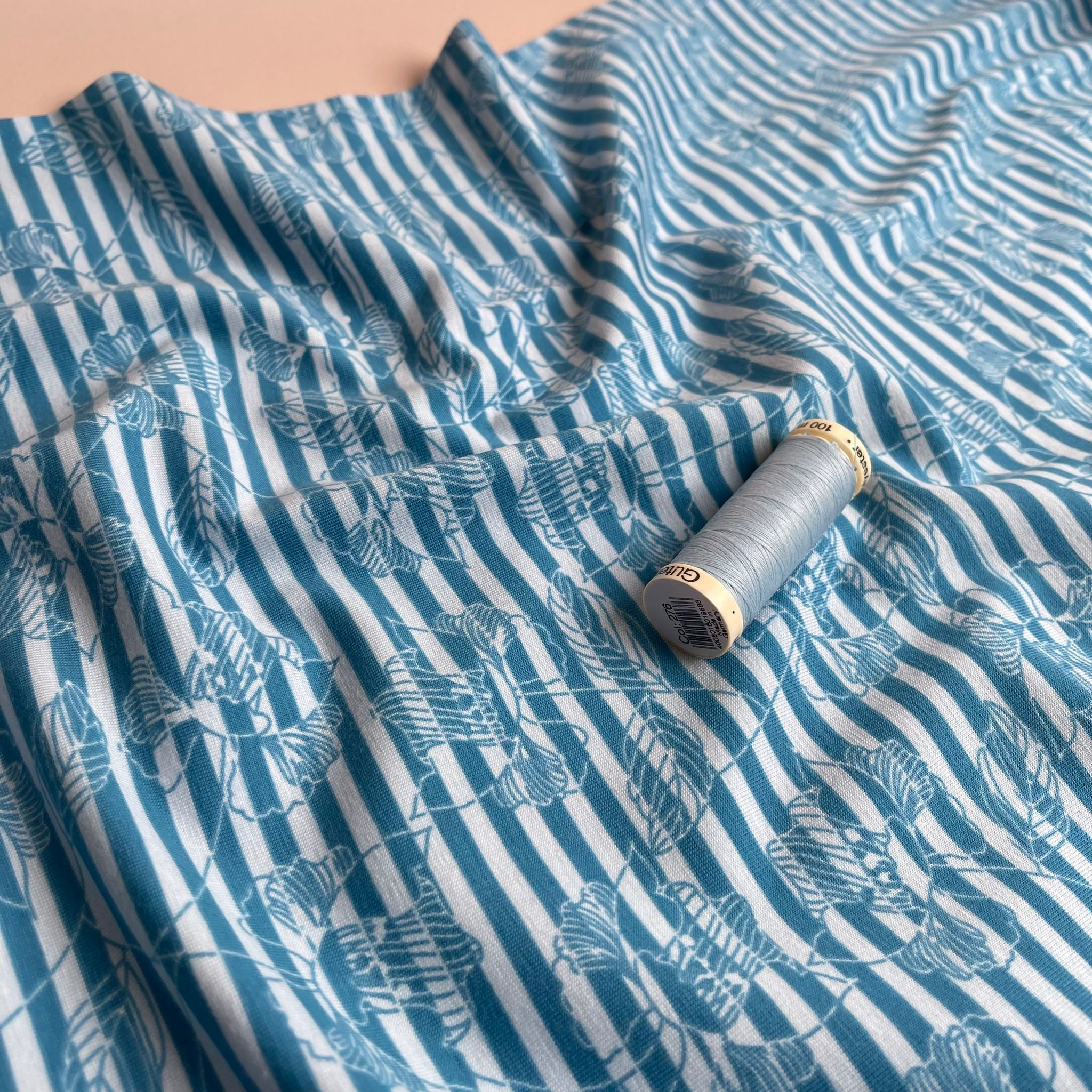REMNANT 0.85 Metre - Danish Design -Foliage Stripes Cotton Jersey Fabric