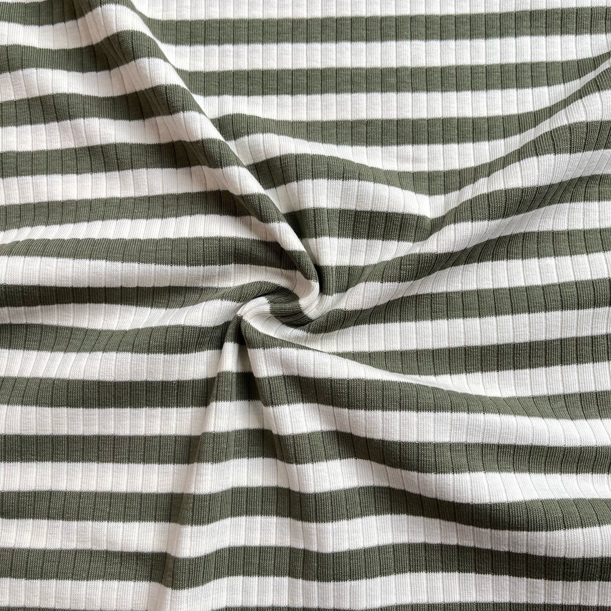 Yarn Dyed Striped Cotton Ribbed Jersey in Khaki and White