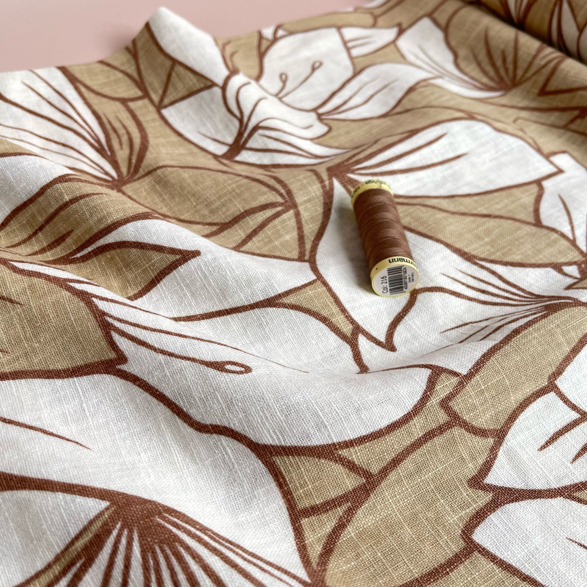 Biscuit Leaves on Soft Washed Linen Cotton Fabric