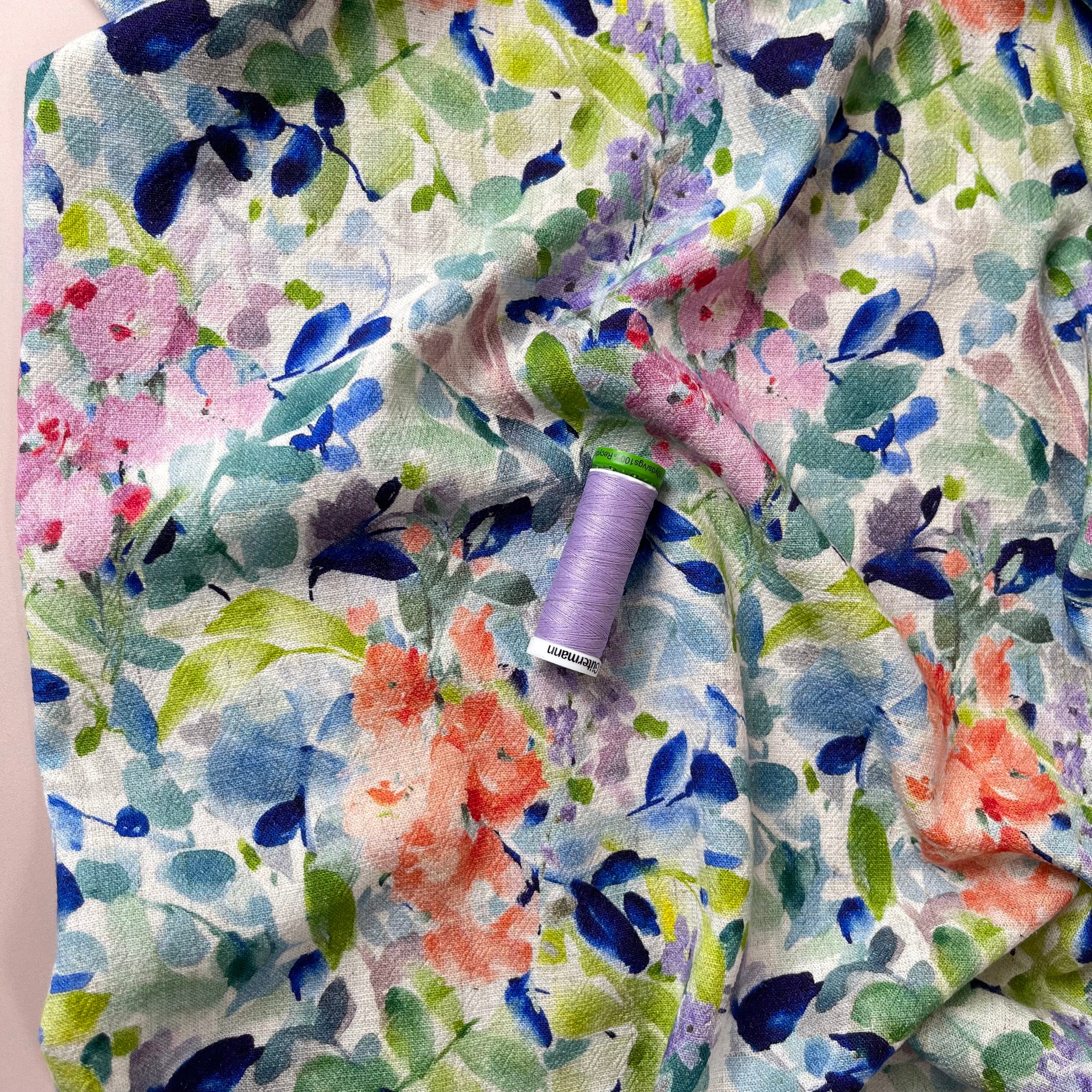 Summer Flowers Viscose Linen Crepe Fabric