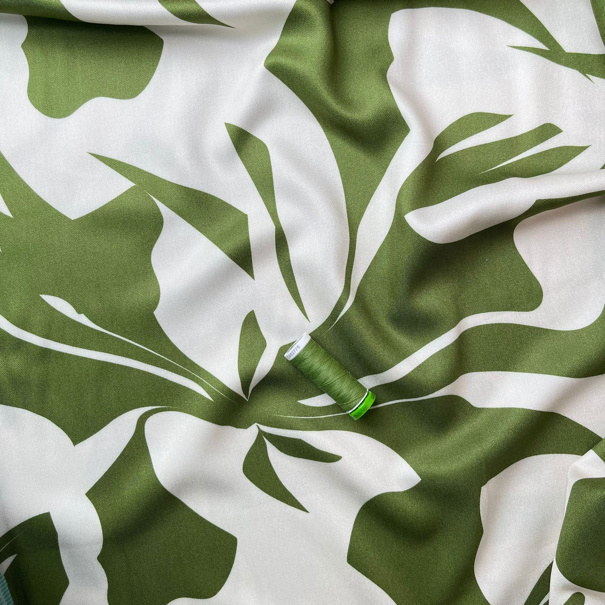 Light & Lush - Bold Leaves in Green Viscose Twill Fabric