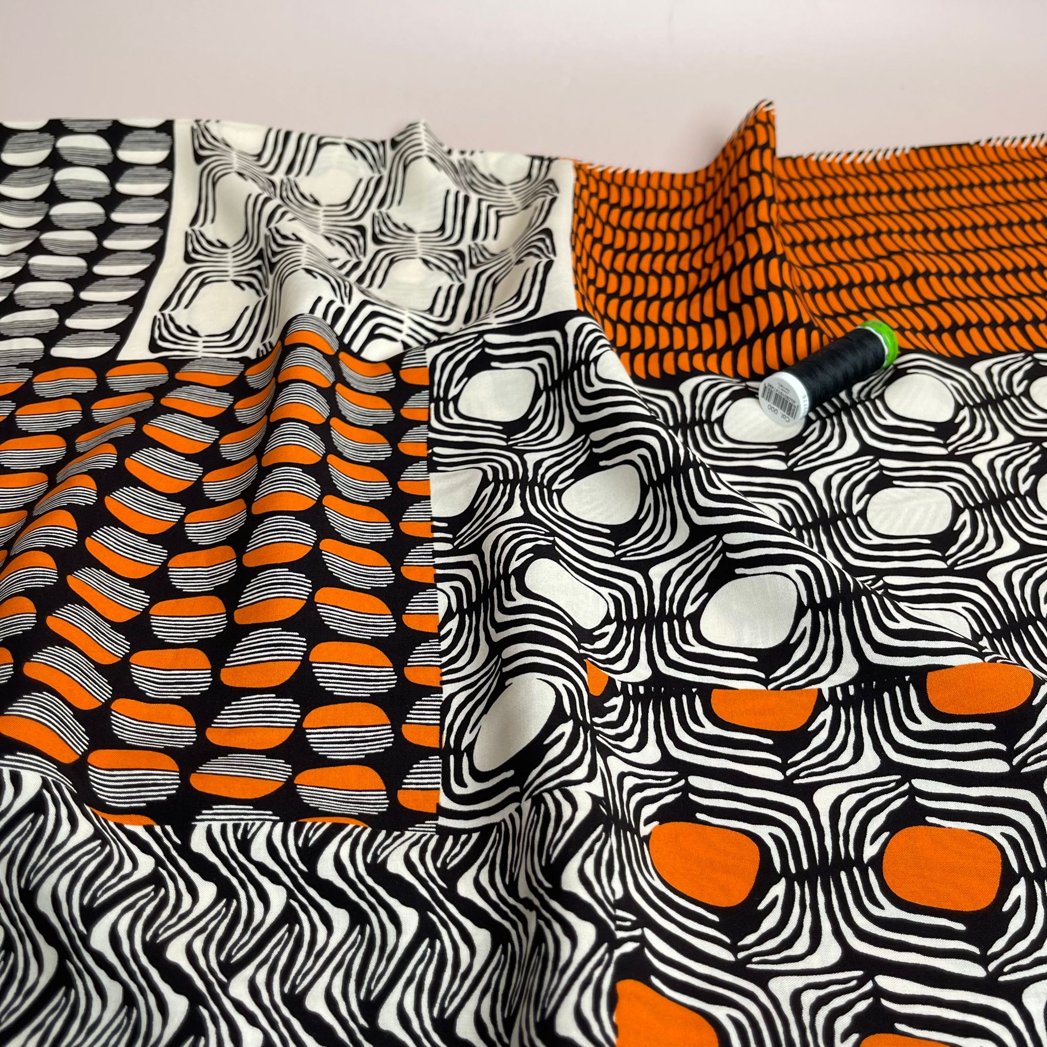 REMNANT 0.77 Metre - Patchwork Graphics in Orange Viscose Poplin Fabric