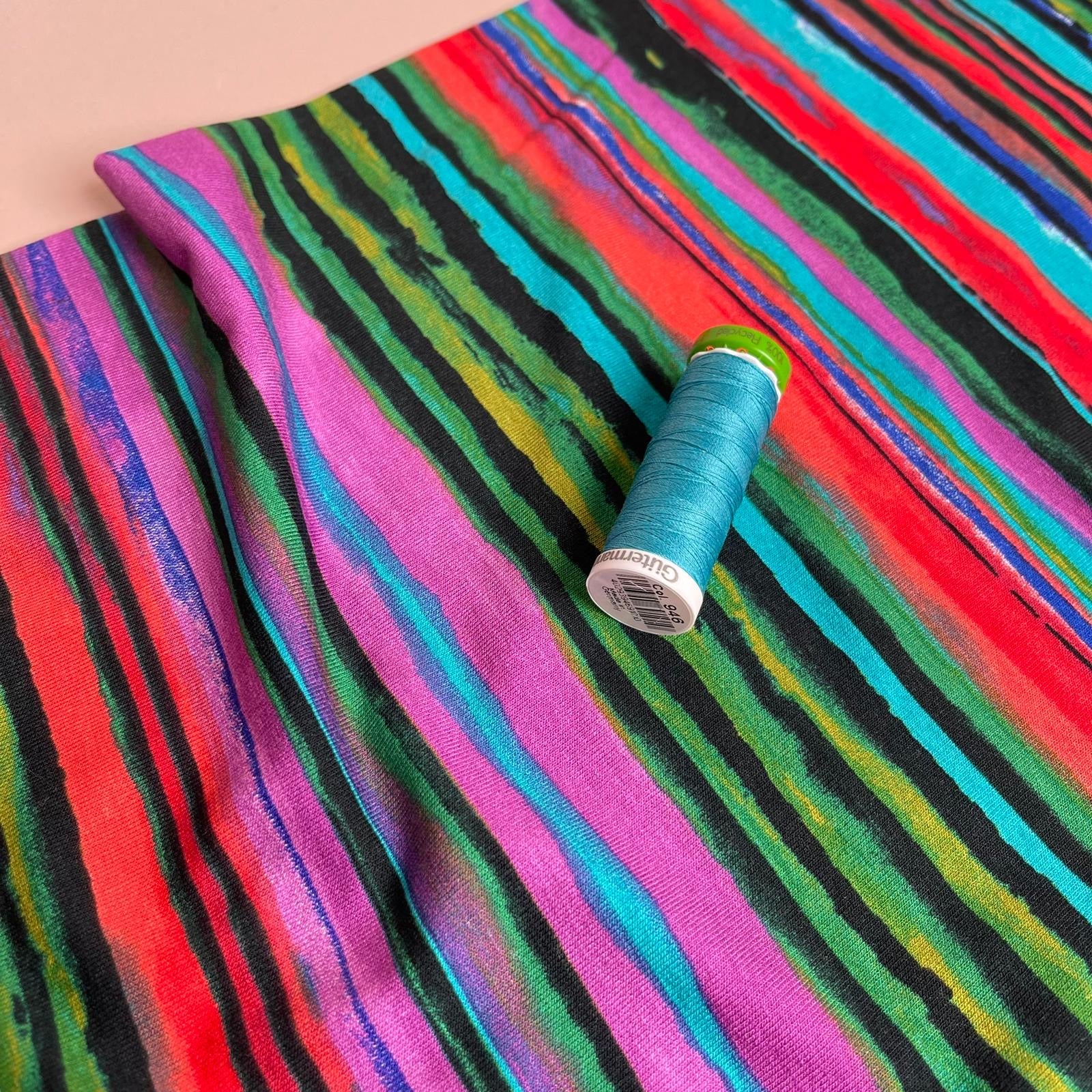 Painted Stripes in Red and Green Viscose Jersey Fabric