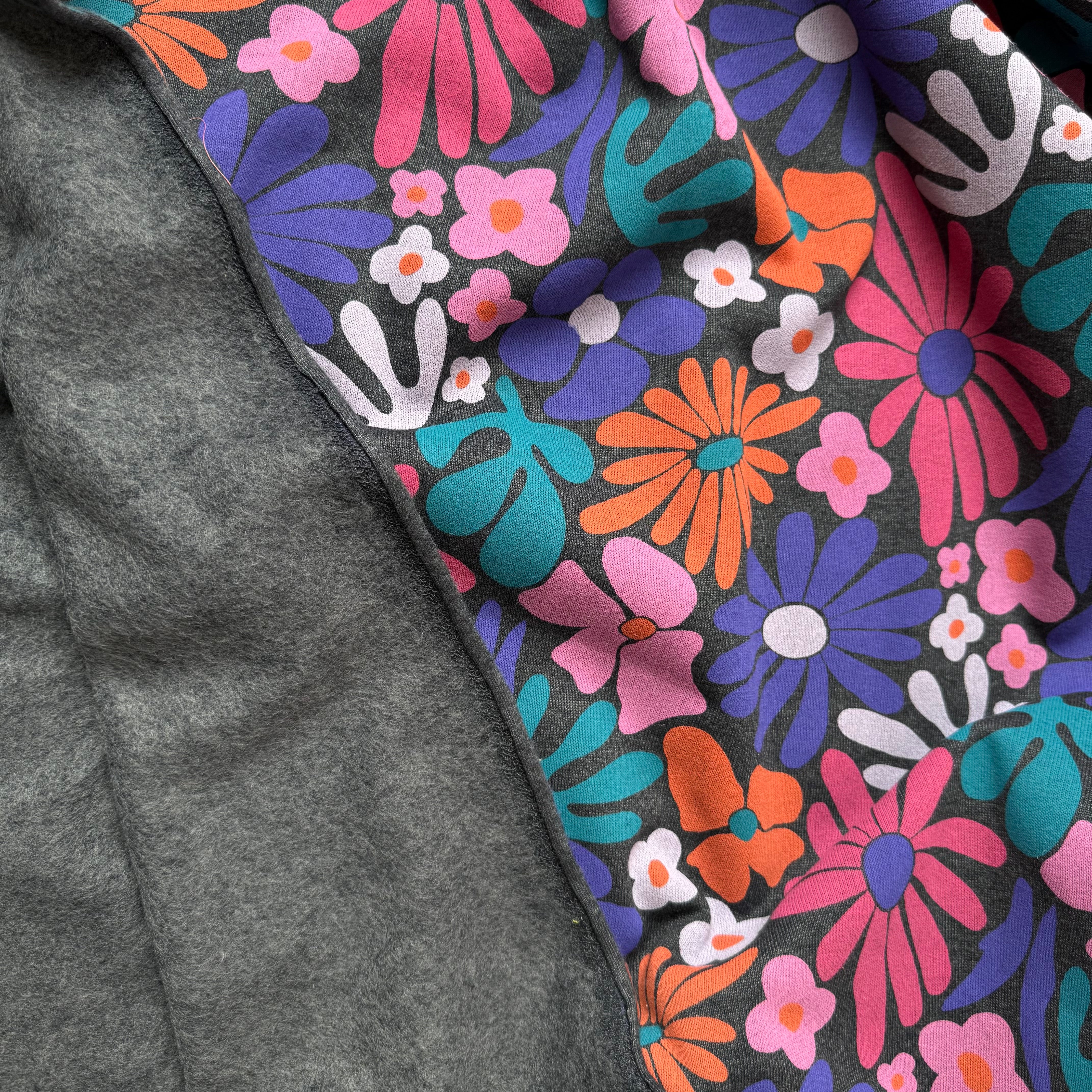 Flowers on Melange Grey Cotton Sweat-shirting Fabric