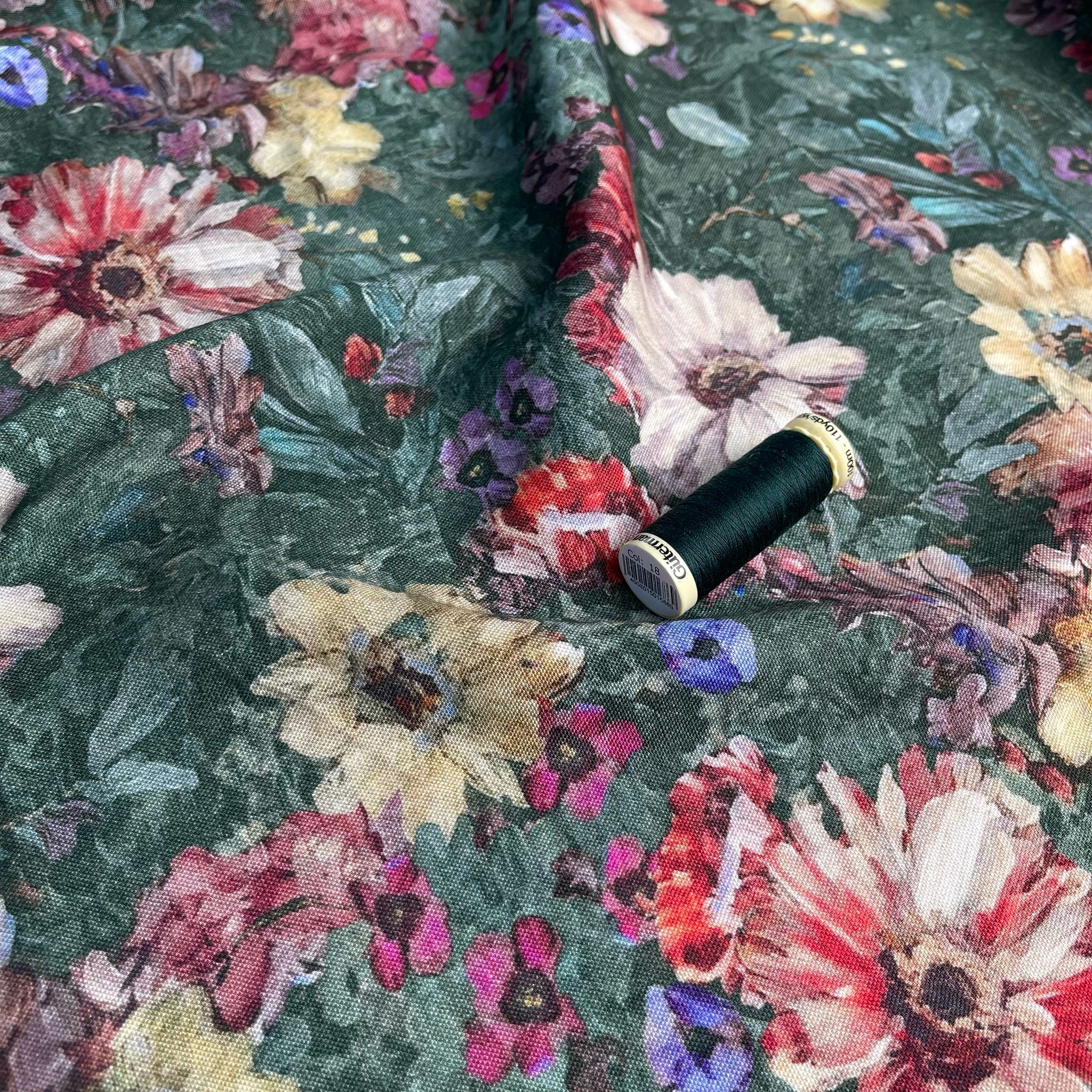 Painted Forest Flowers Viscose Linen Fabric
