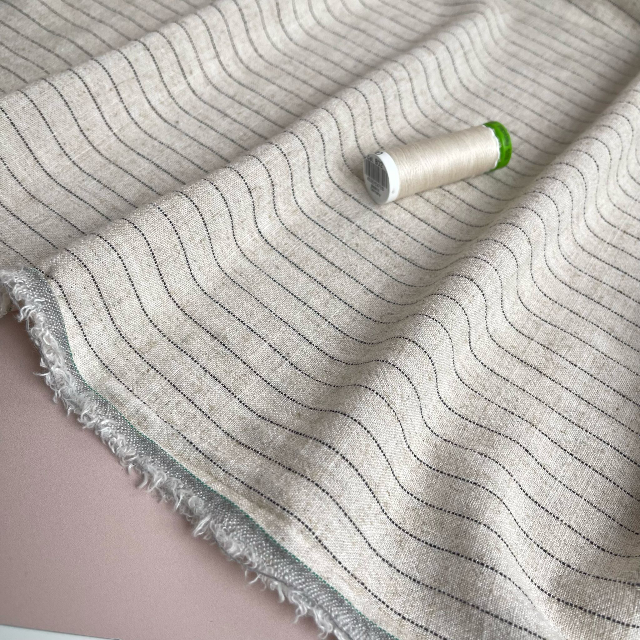 Natural Pinstripe Viscose Linen Noil Fabric