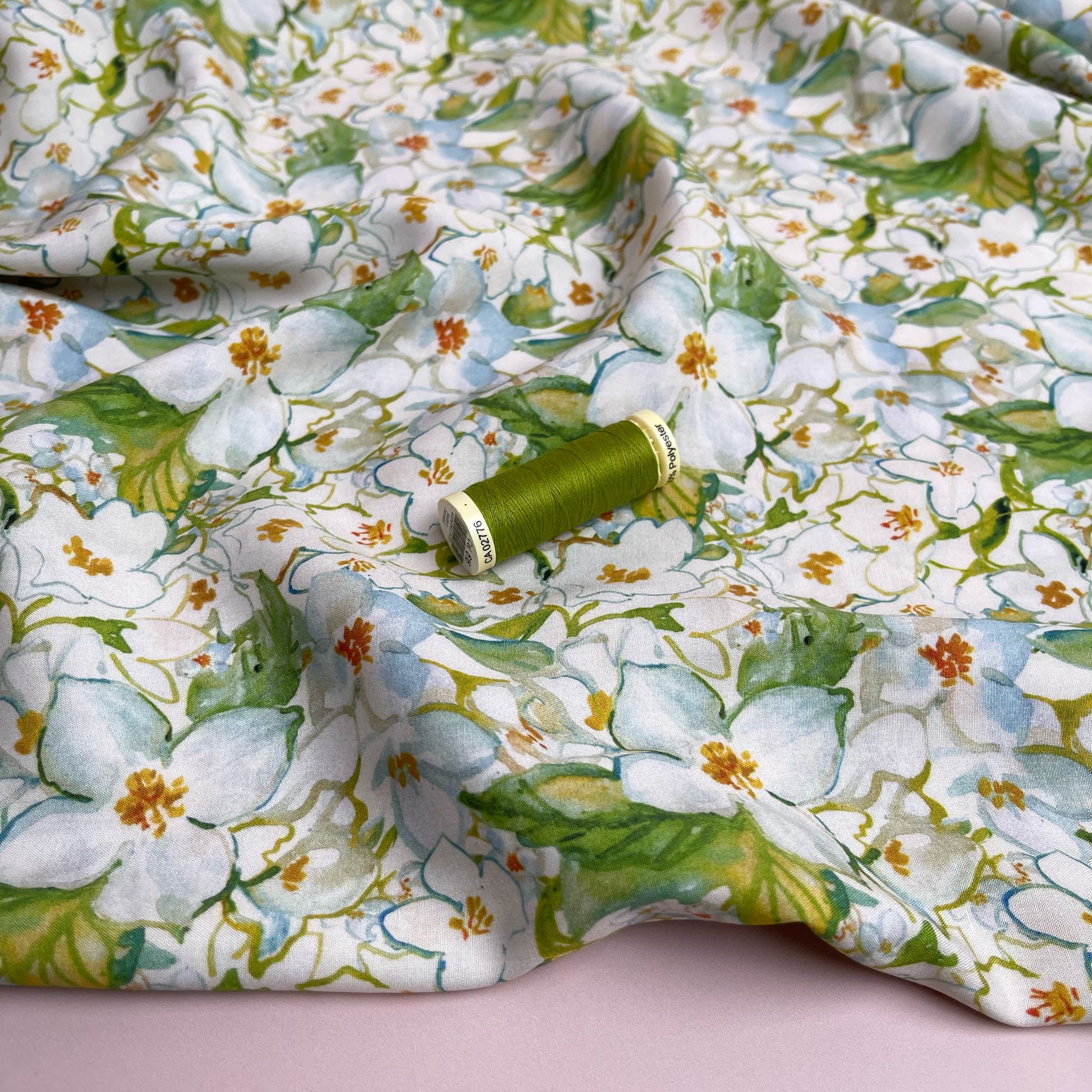 Spring Green Florals Viscose Fabric