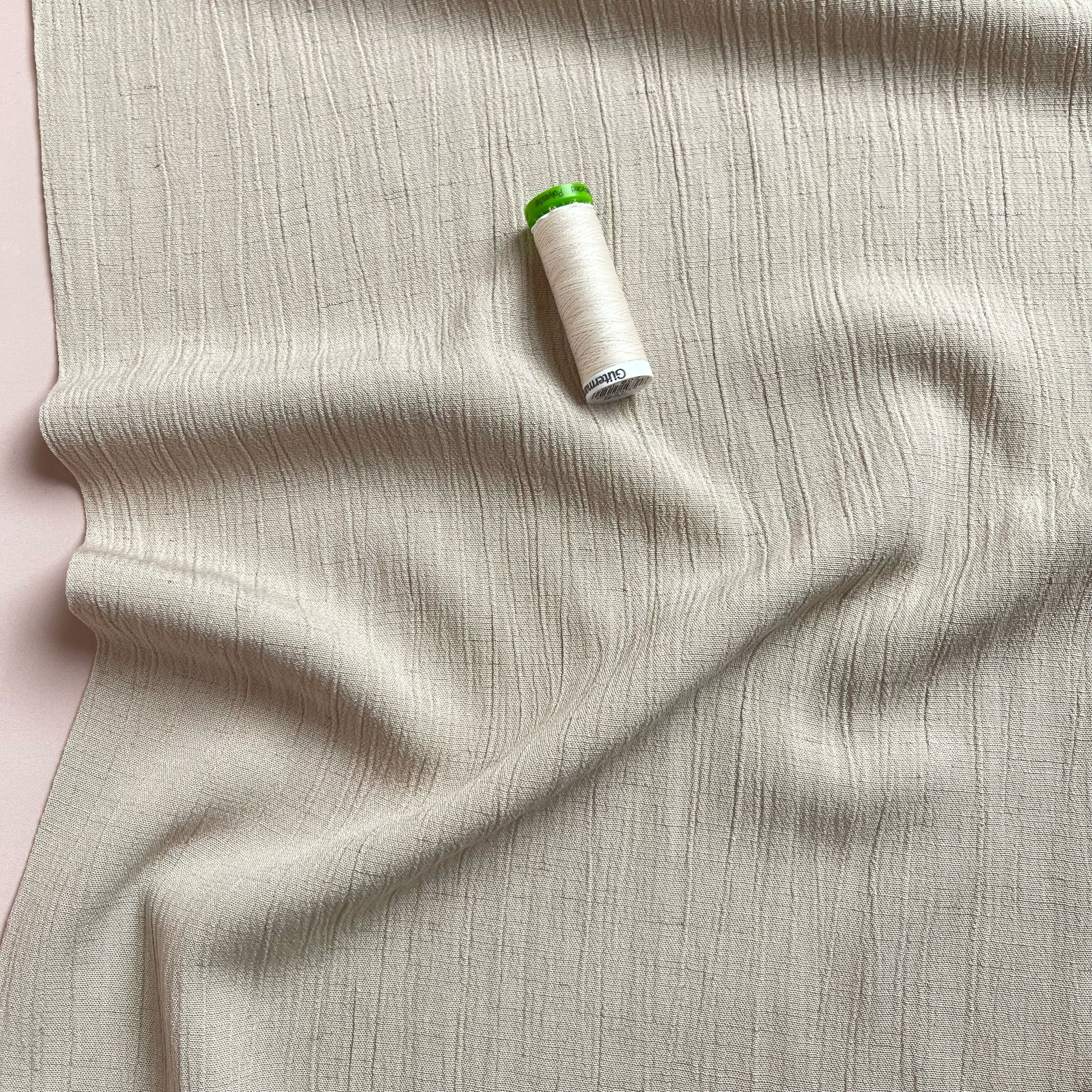 Crinkle Viscose Linen Blend Fabric in Ecru Beige