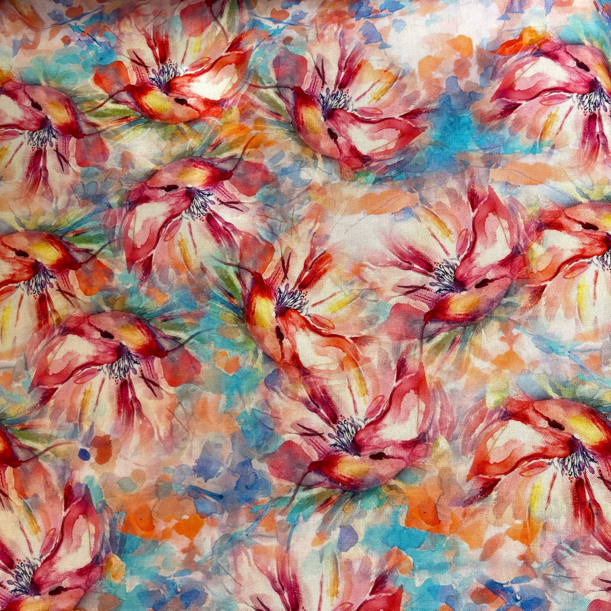 Watercolour Lily Bouquet Viscose Linen Fabric
