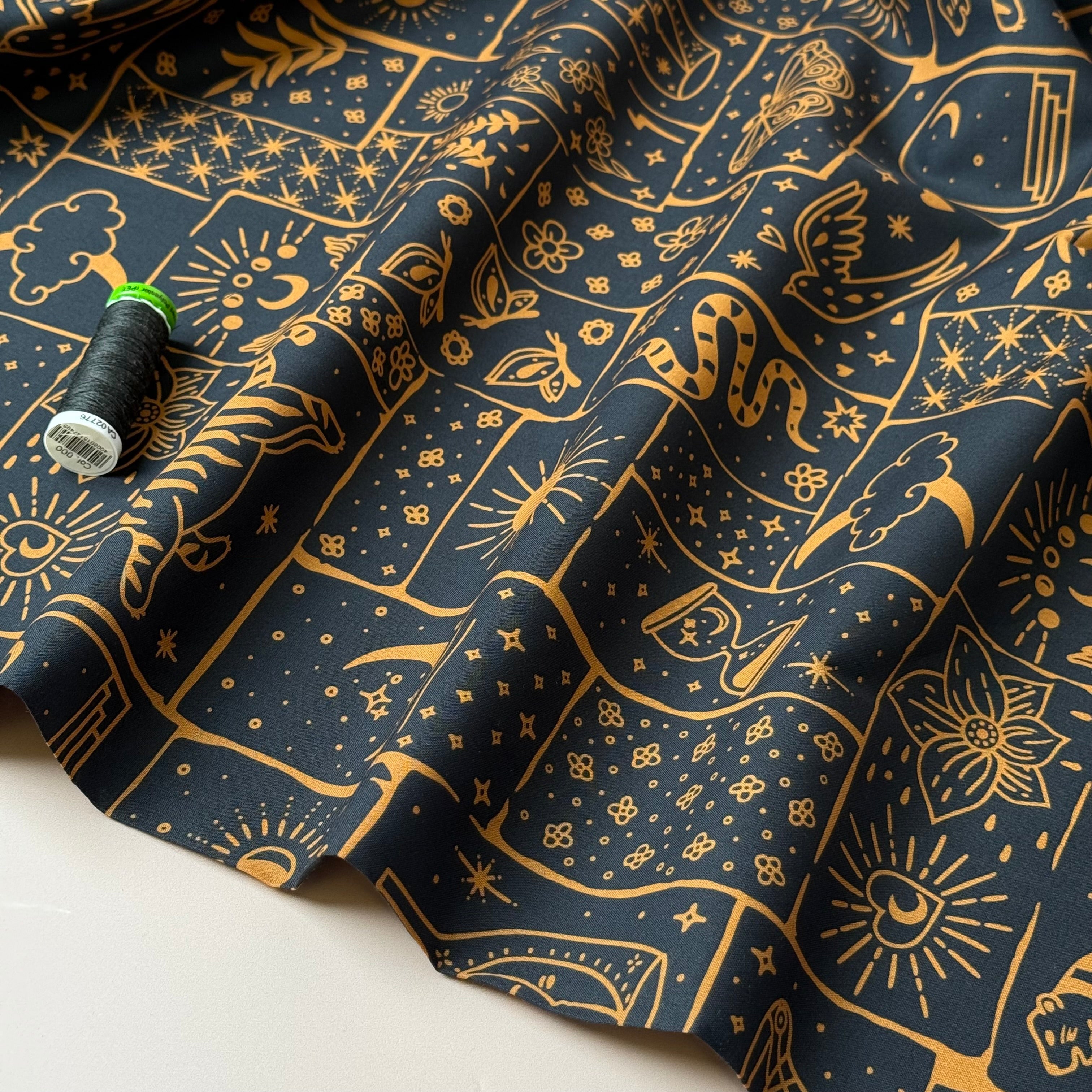 Boho Black Cotton Poplin Fabric