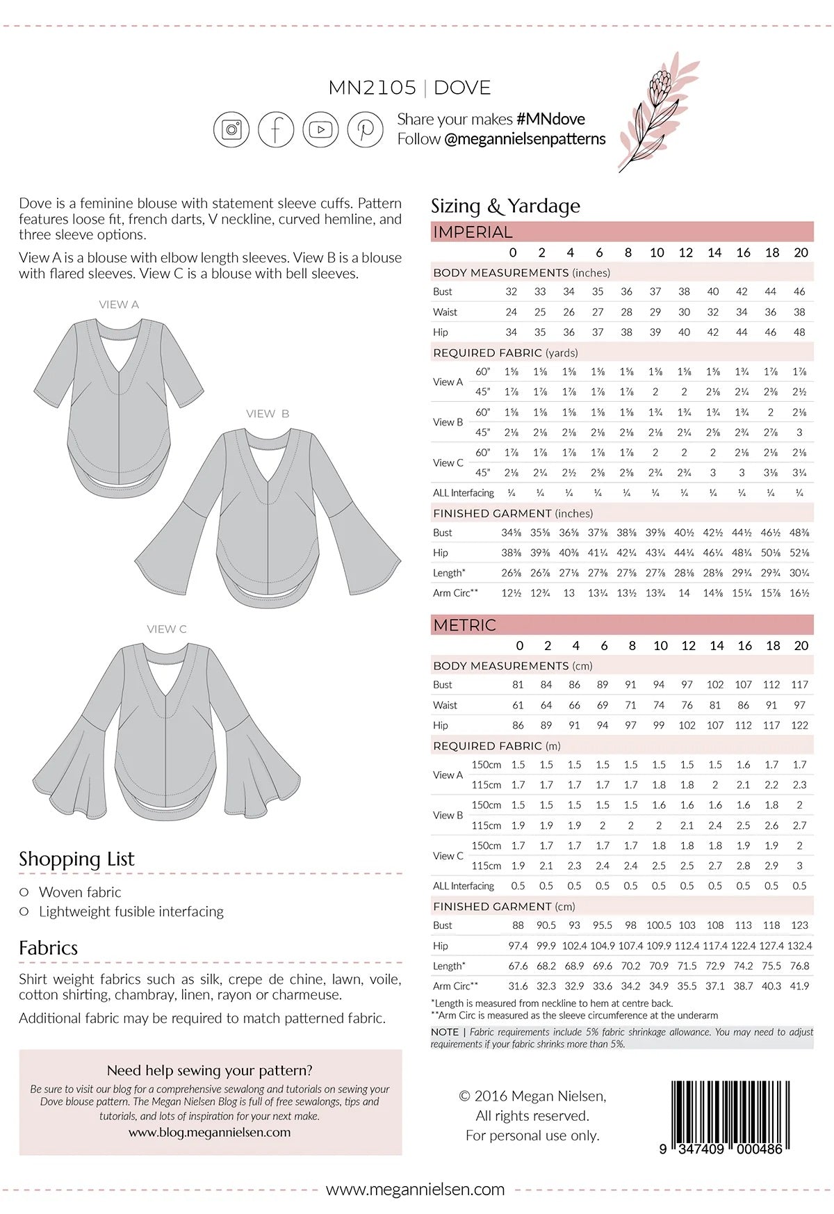 Megan Nielsen - Dove Blouse Sewing Pattern