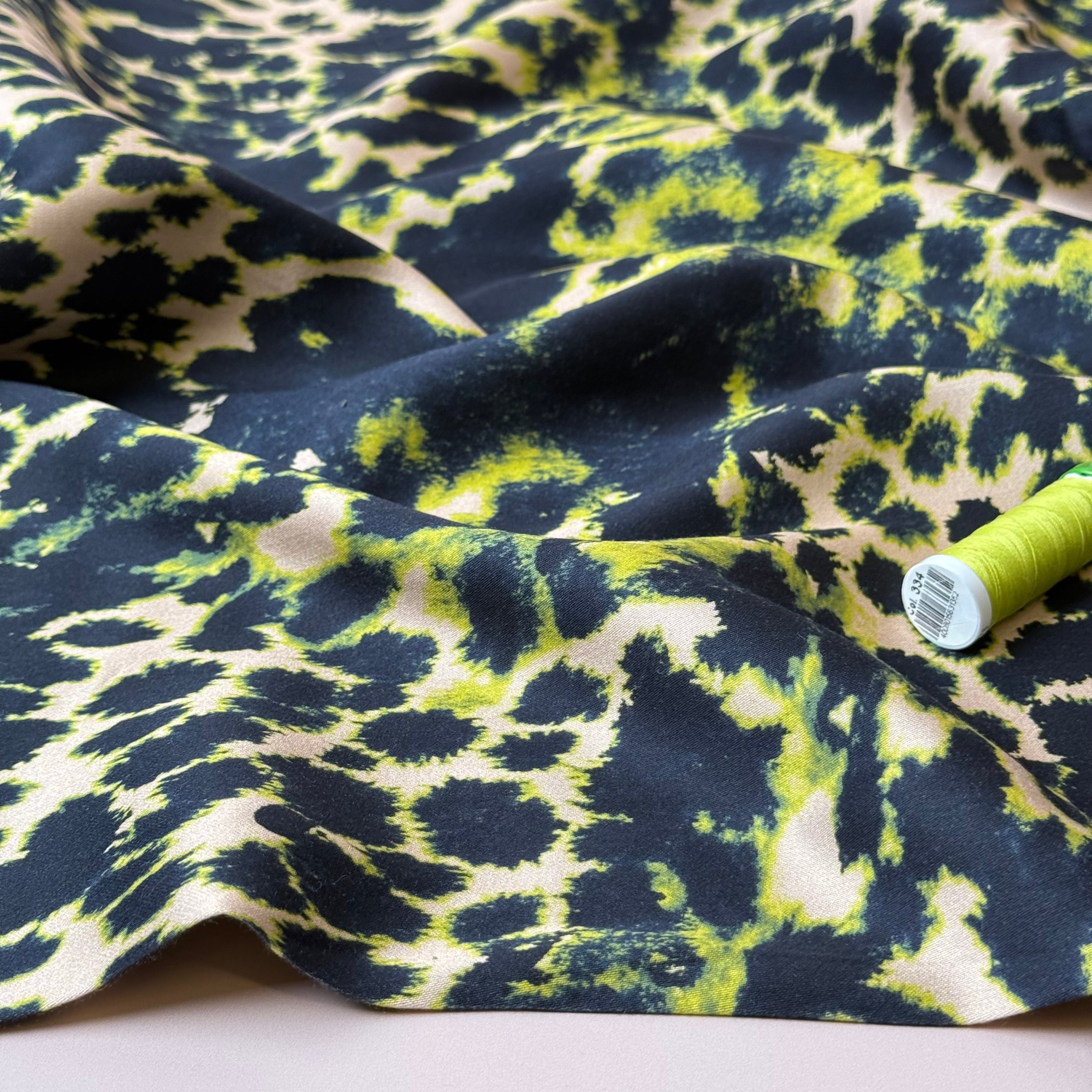 Lime Animal Print Viscose Sateen Fabric