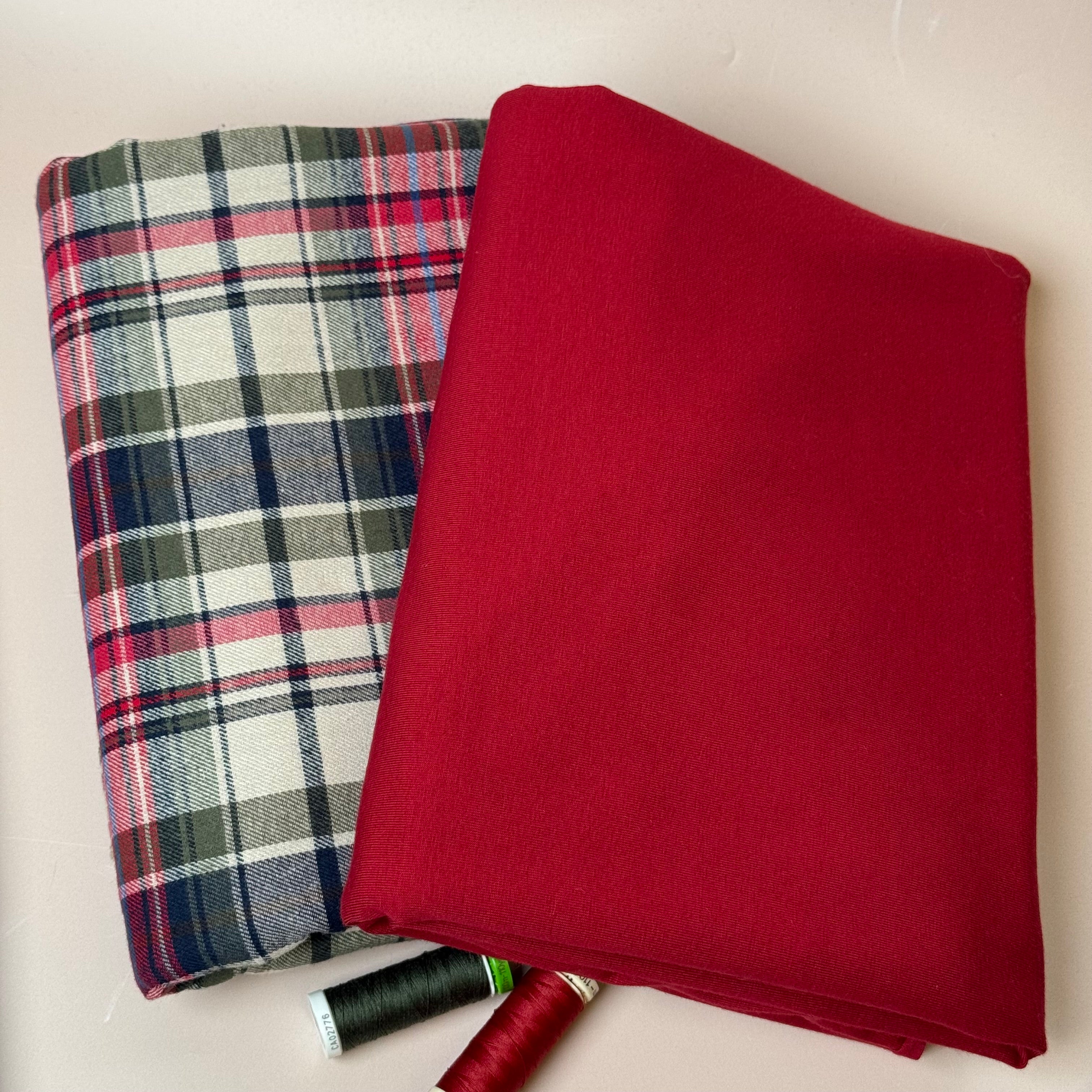 Limited Edition - Luxury Pyjama Kit with Red & Khaki Checked Cotton Flannel and Jersey