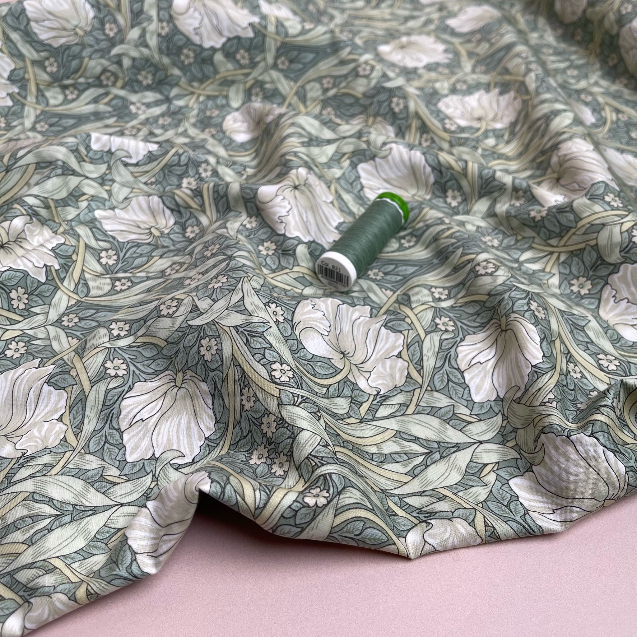 REMNANT 2.18 Metres - Morris Sage Green Cotton Lawn Fabric