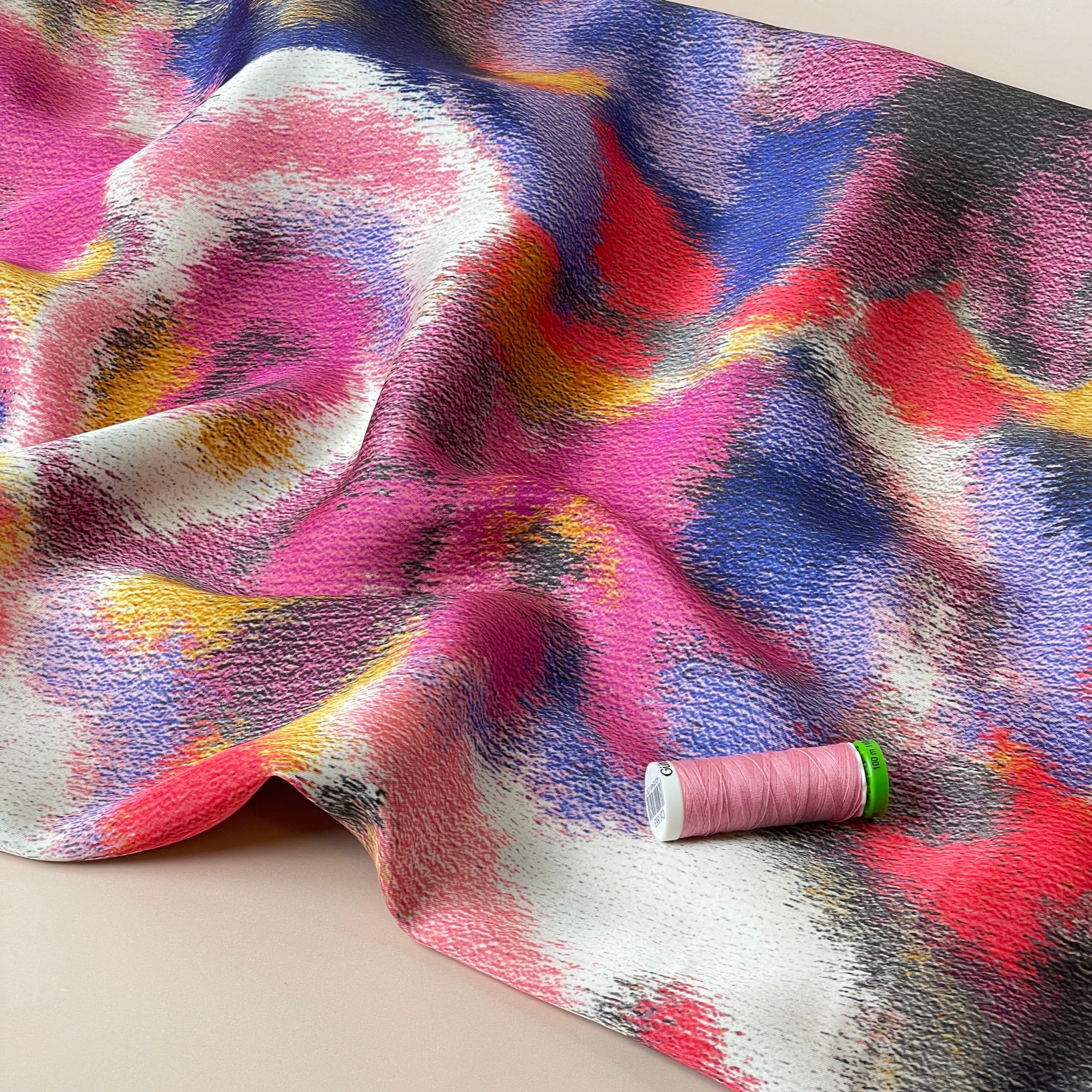 Abstract Dreams Pink Viscose Sateen Fabric
