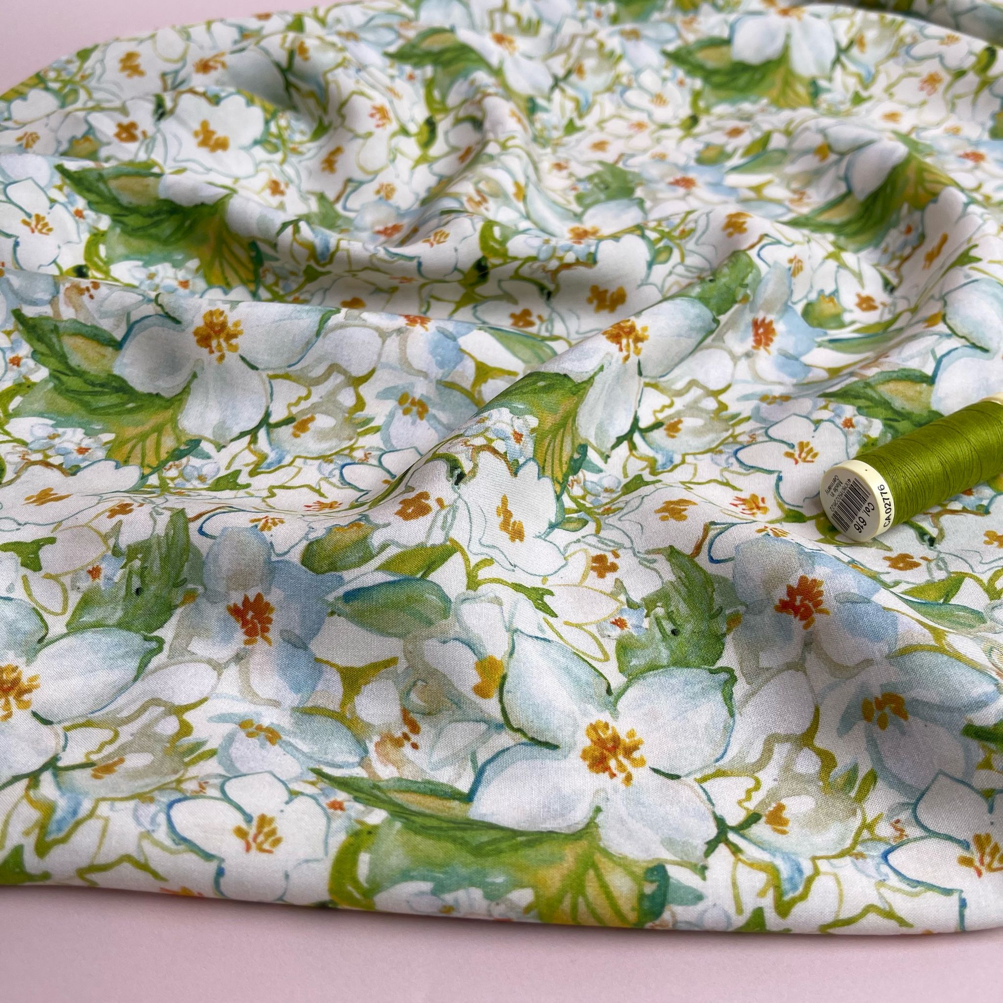 Spring Green Florals Viscose Fabric